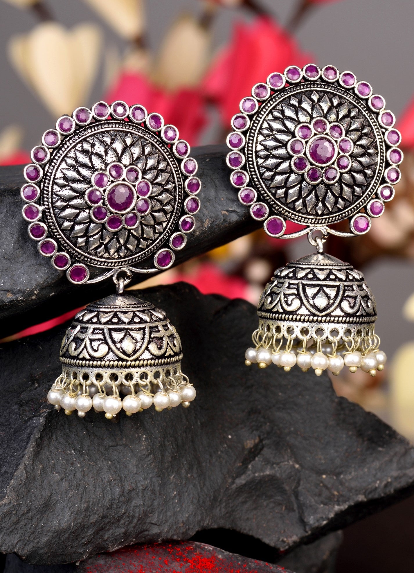 Silver Plated Contemporary Jhumka Earrings