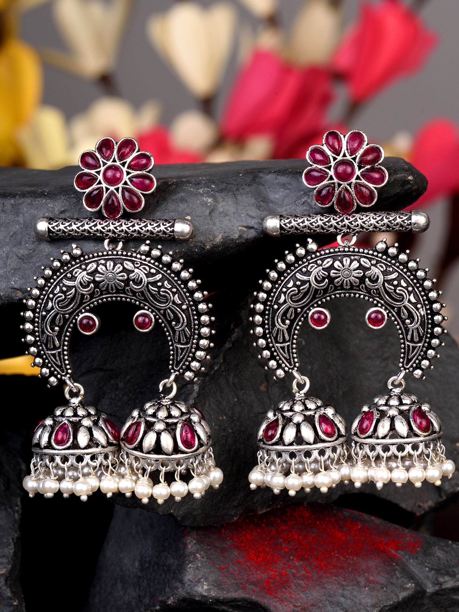Silver Plated Contemporary Chandbalis Earrings