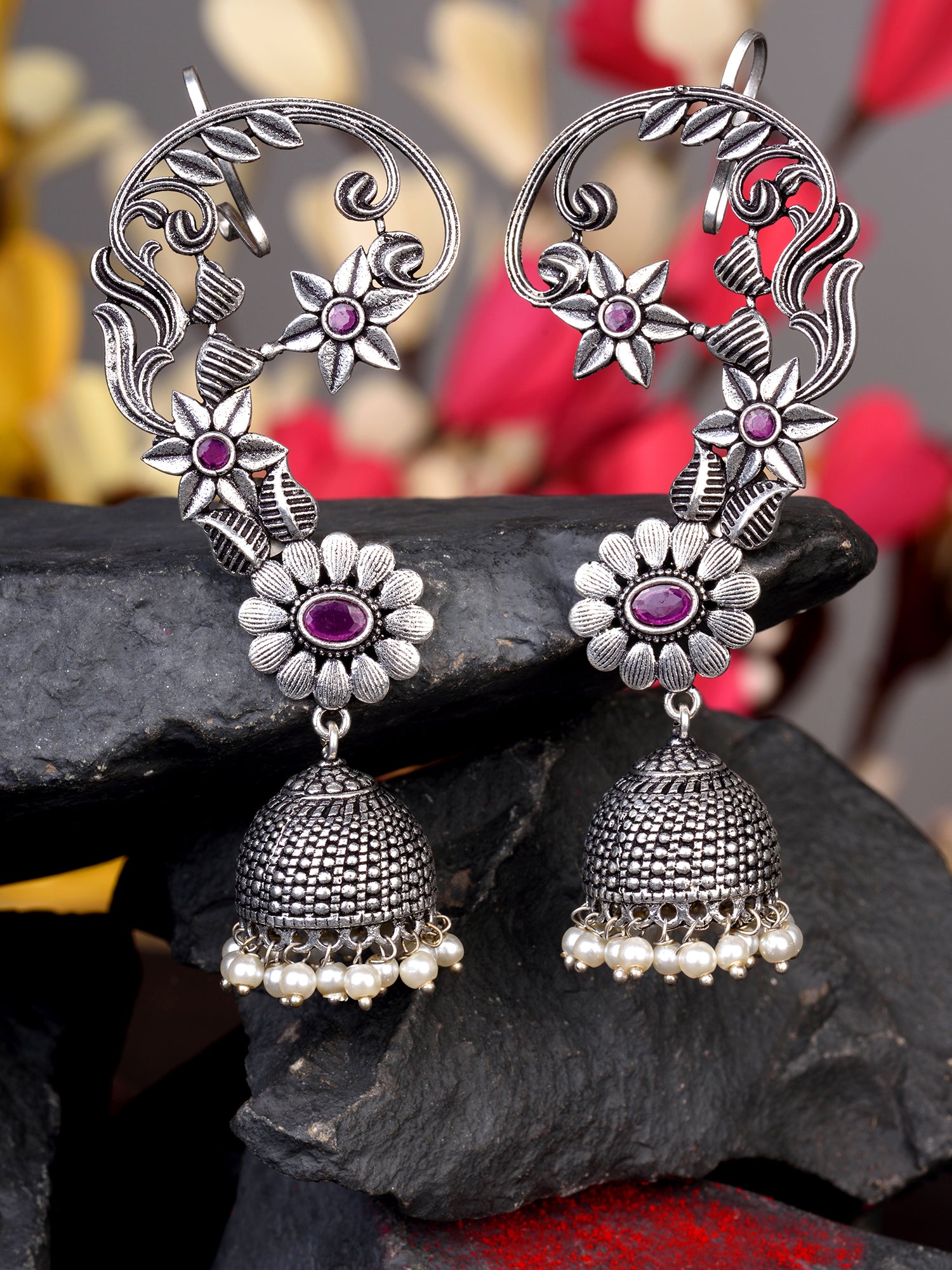 Silver Plated Quirky design Oxidised Jhumka Earrings