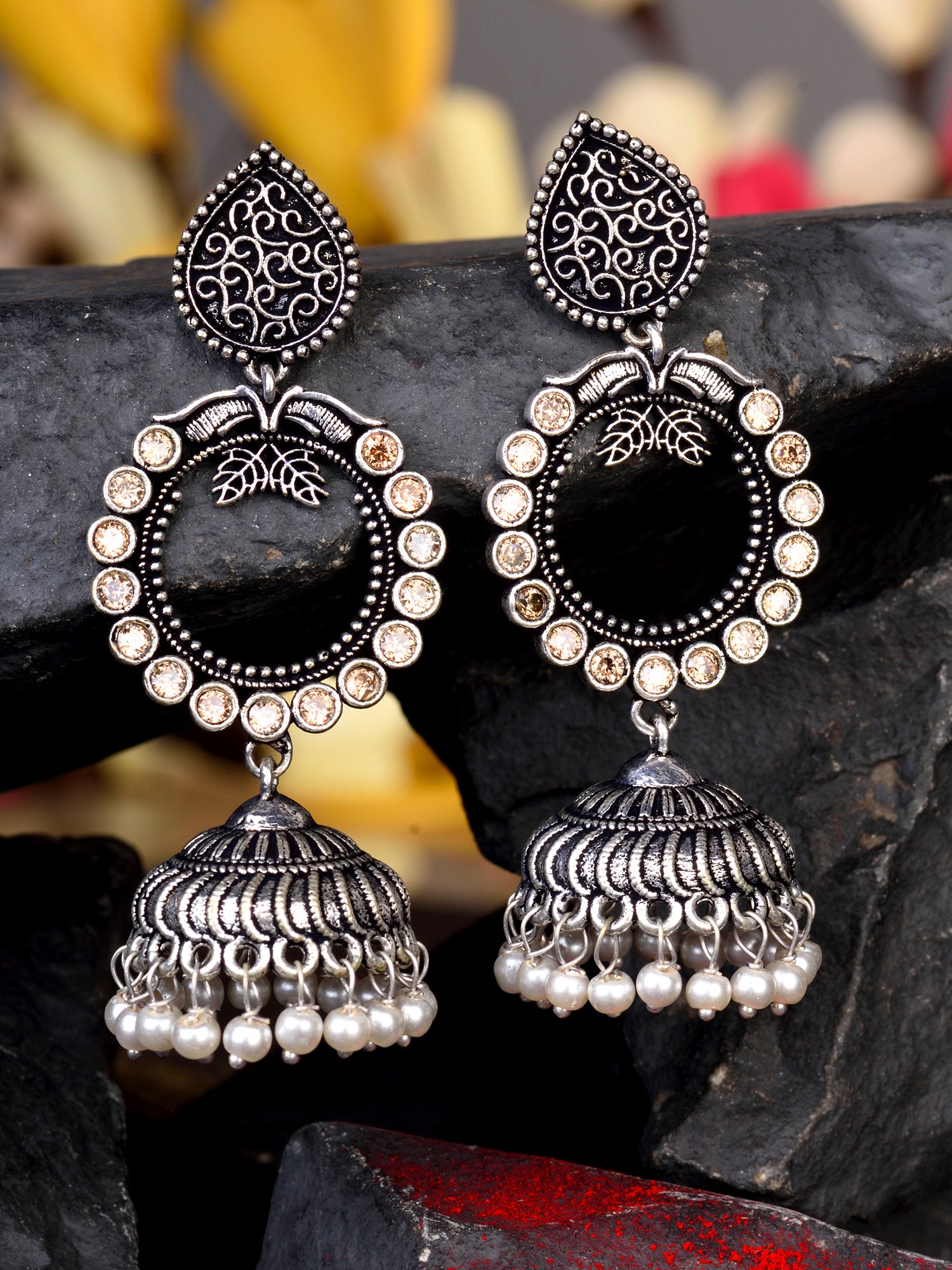 Silver Plated Contemporary Jhumka Earrings