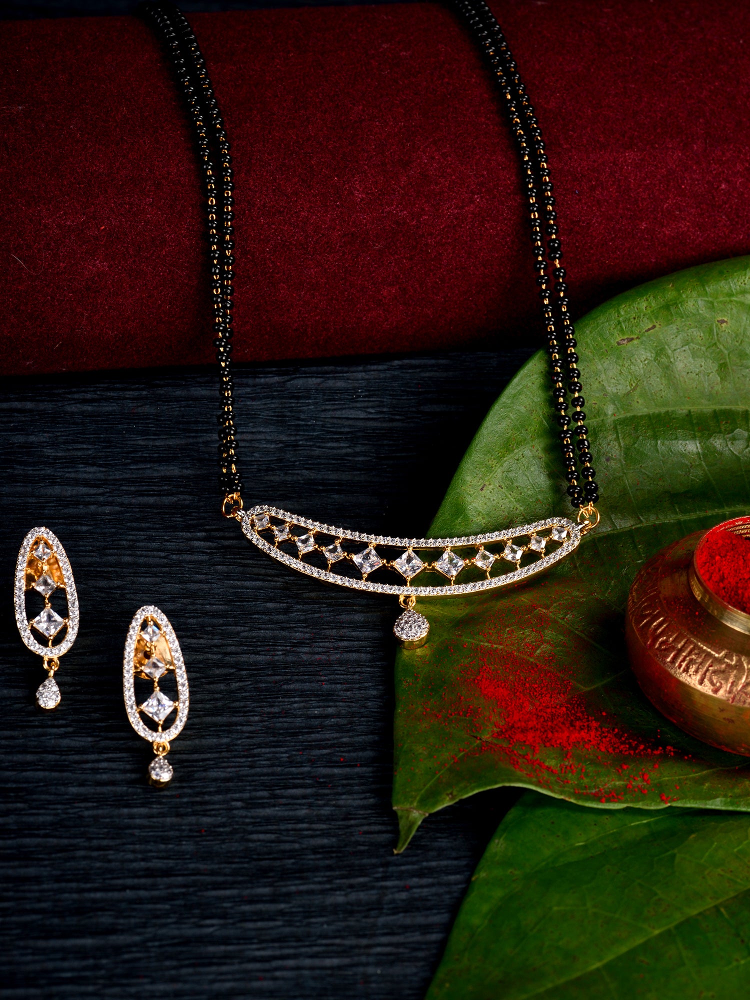 Gold Plated White AD Studded Mangalsutra Earrings