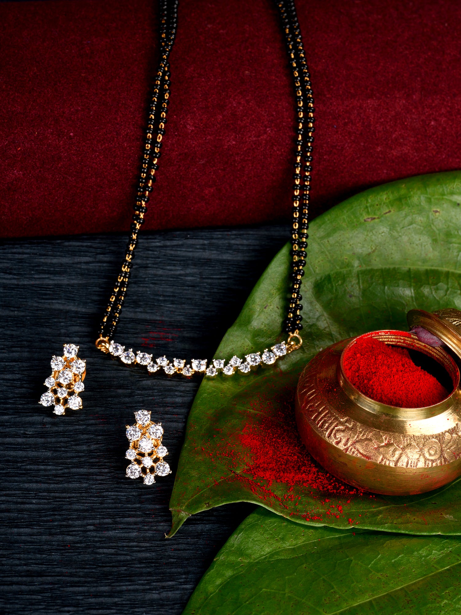 Gold Plated White AD Studded Mangalsutra Earrings