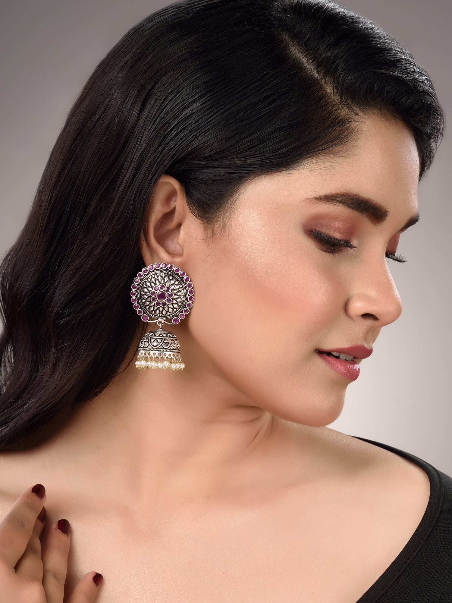 Silver Plated Contemporary Jhumka Earrings
