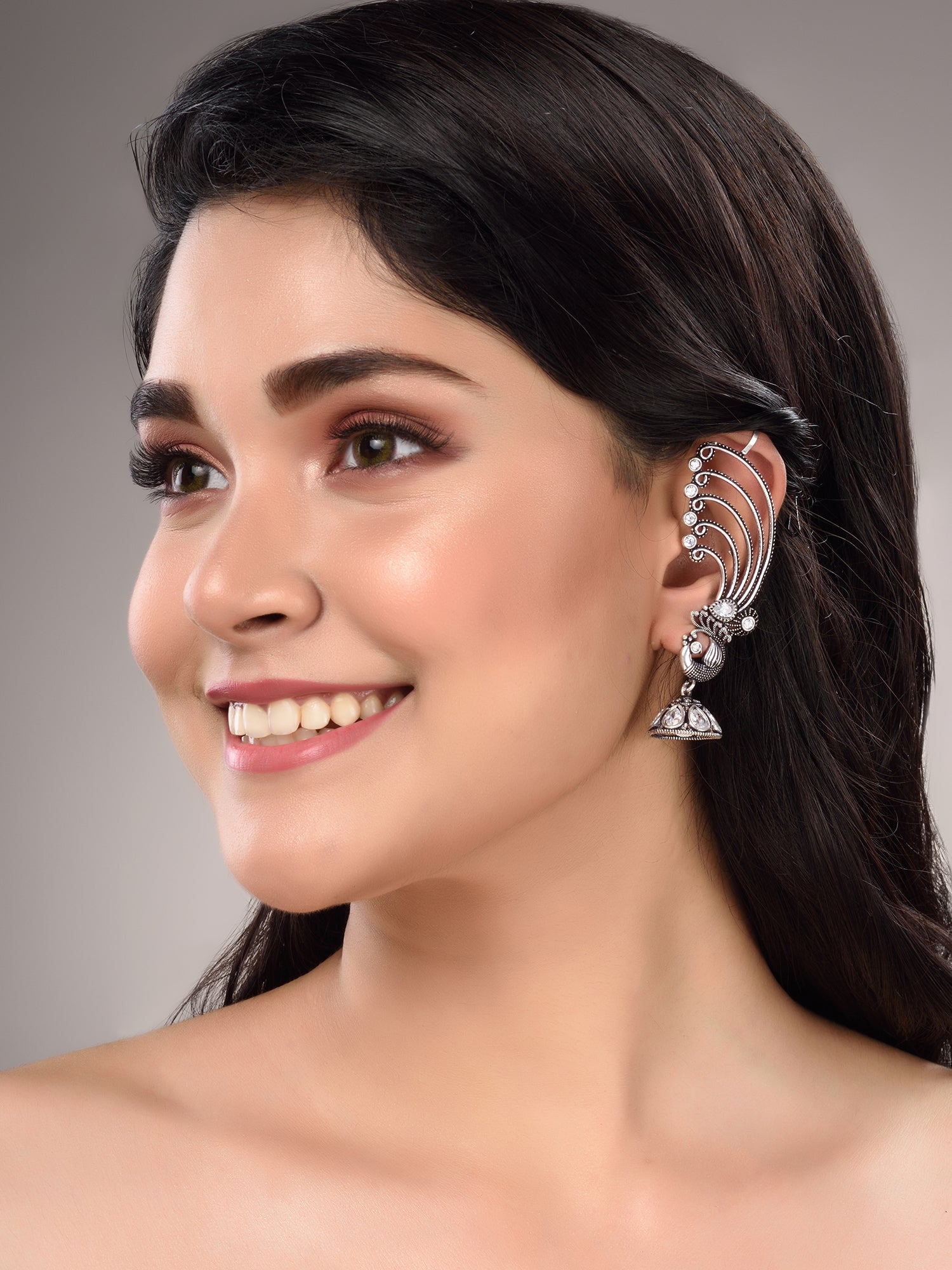 Silver Plated design Oxidised Jhumka Earrings