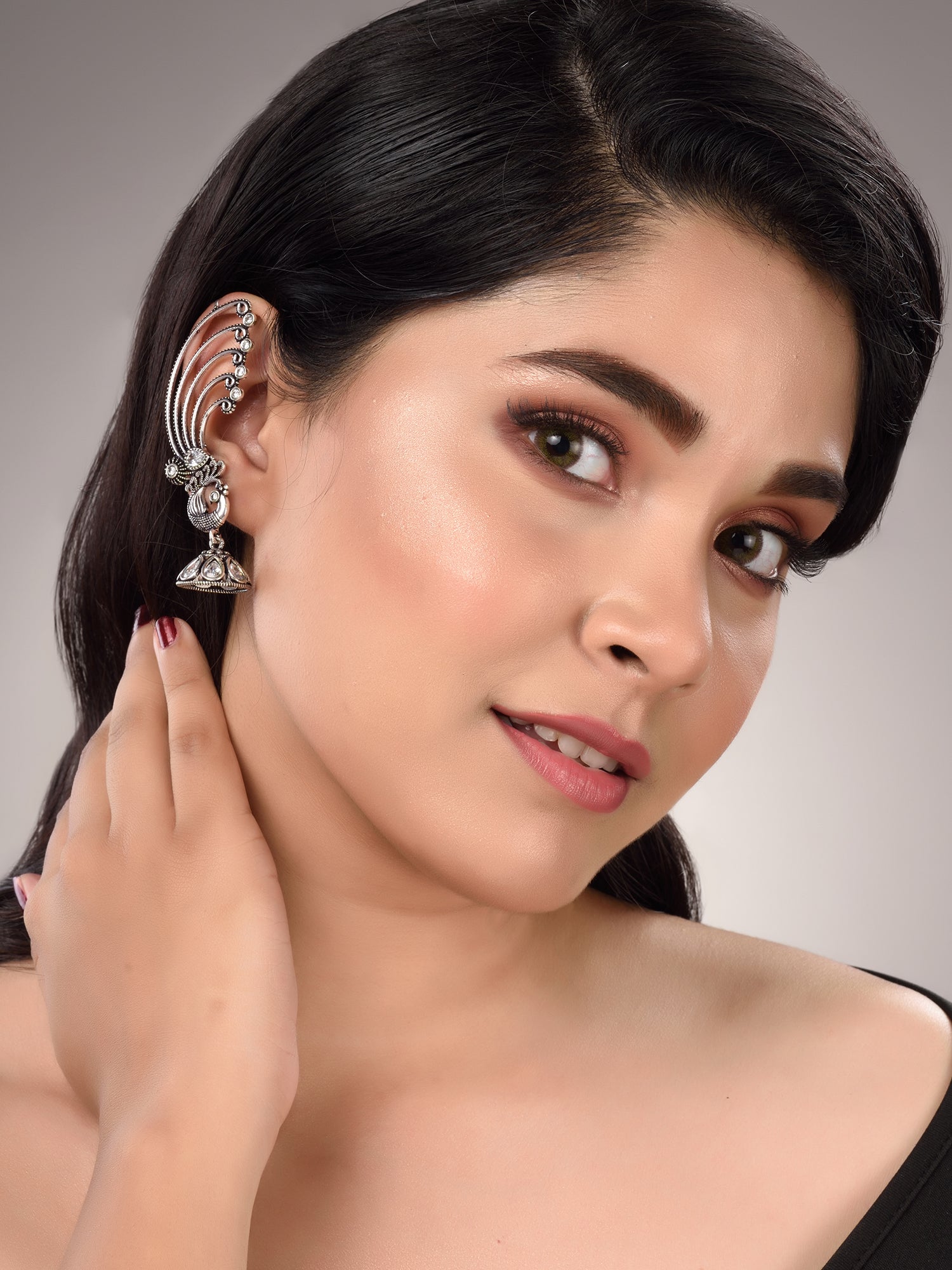 Silver Plated design Oxidised Jhumka Earrings