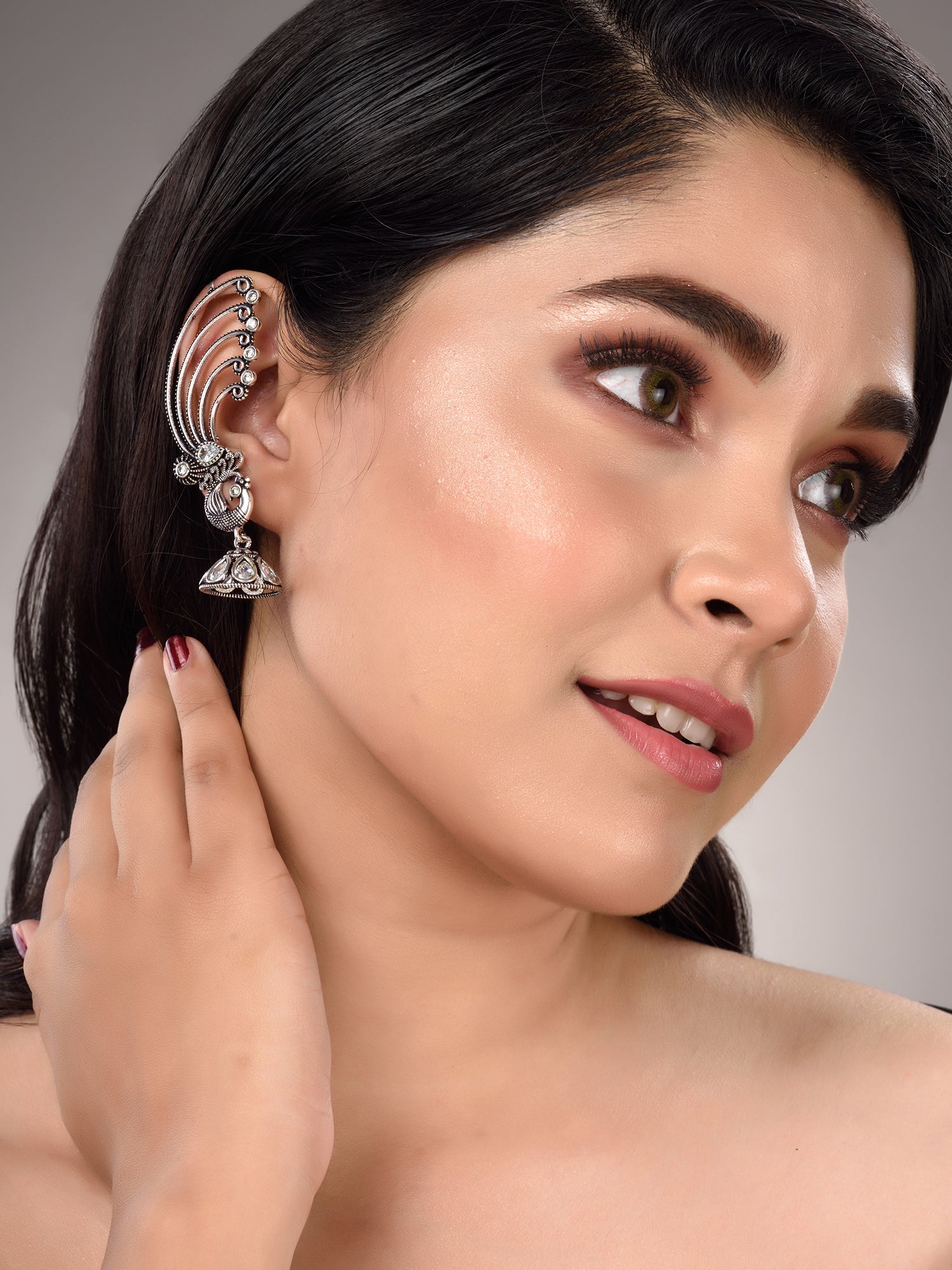 Silver Plated design Oxidised Jhumka Earrings