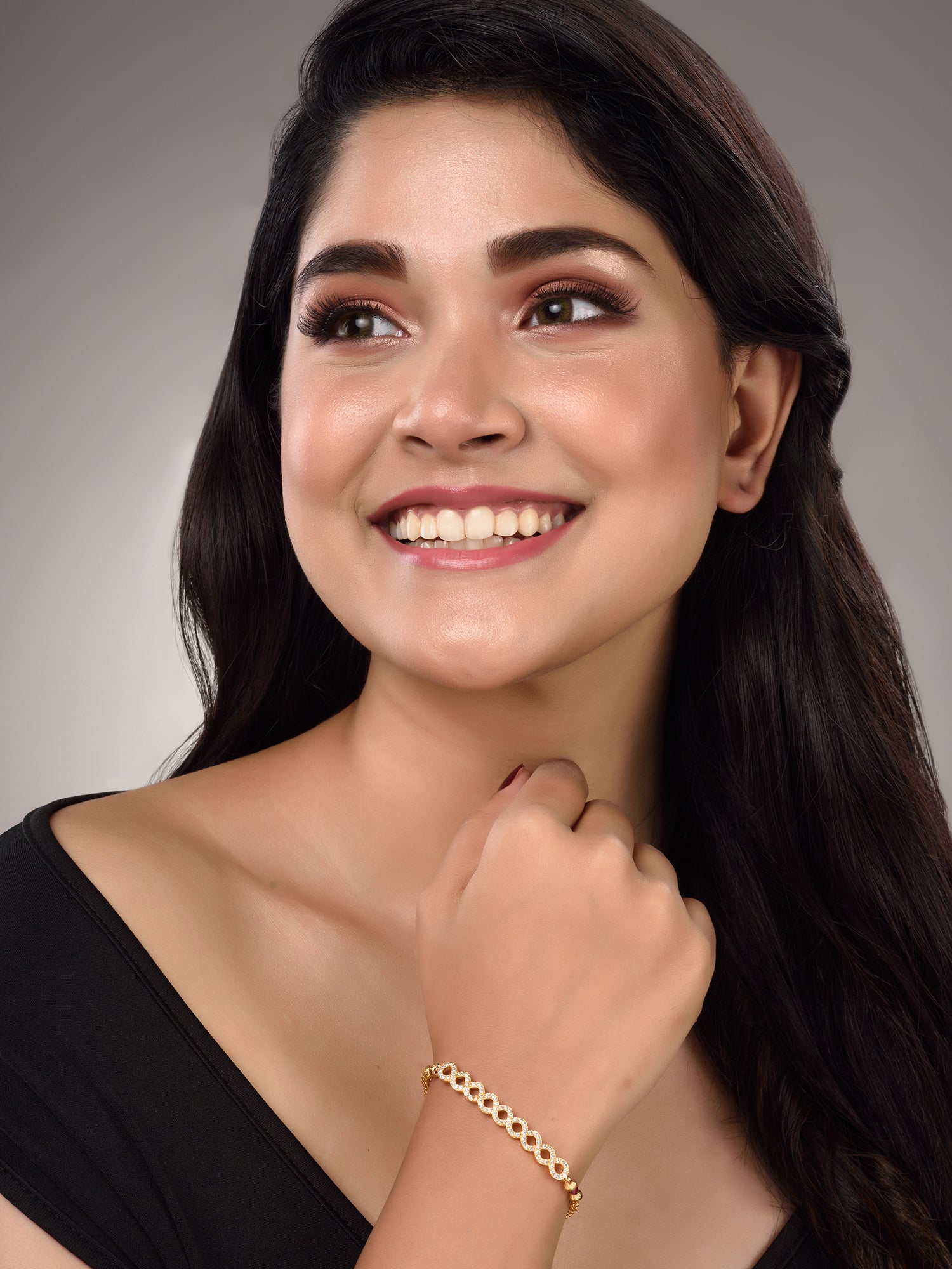 Gold Toned White AD Studded Contemporary Wraparound Bracelet