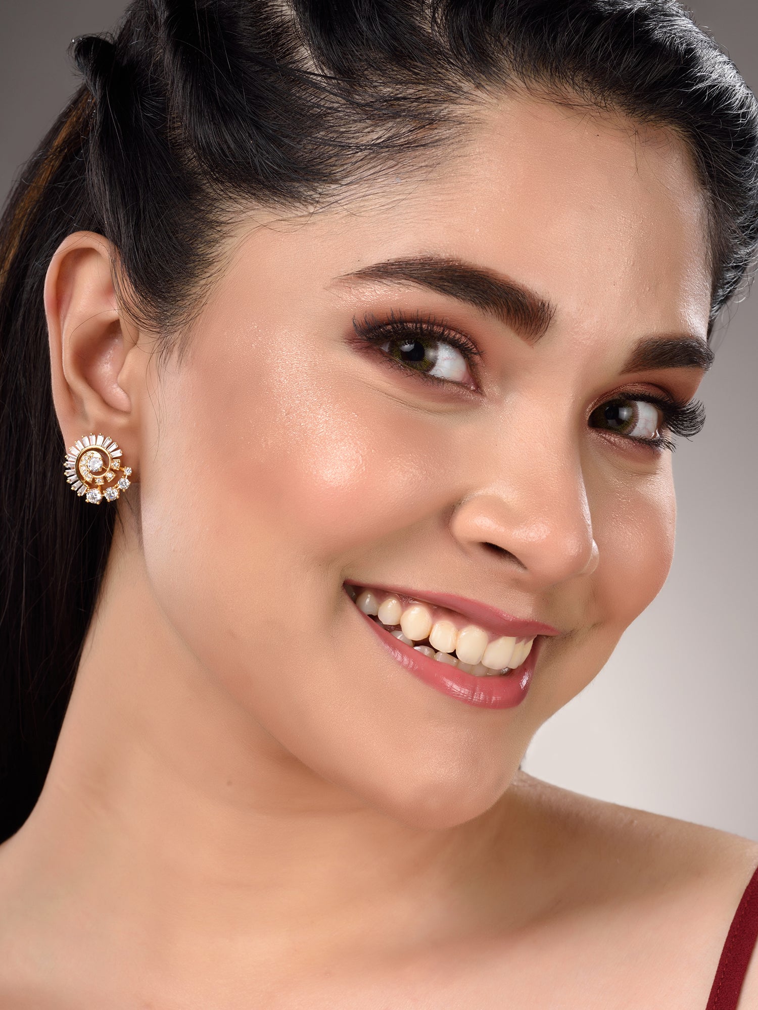 Gold Plated White AD Studded Circular Studs Earrings