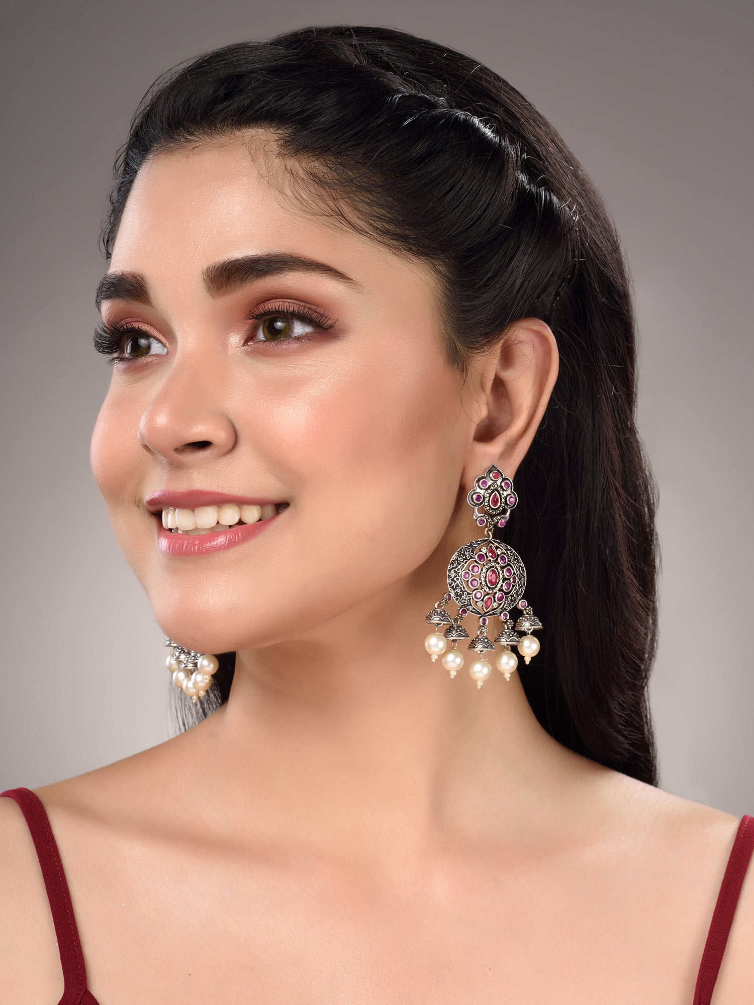 Silver Plated Oxidised Drop Earrings