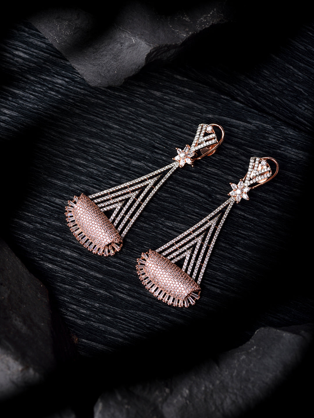 Rose Gold Plated White AD Stone studded Geometrical Jhumka Style Handcrafted Earrings