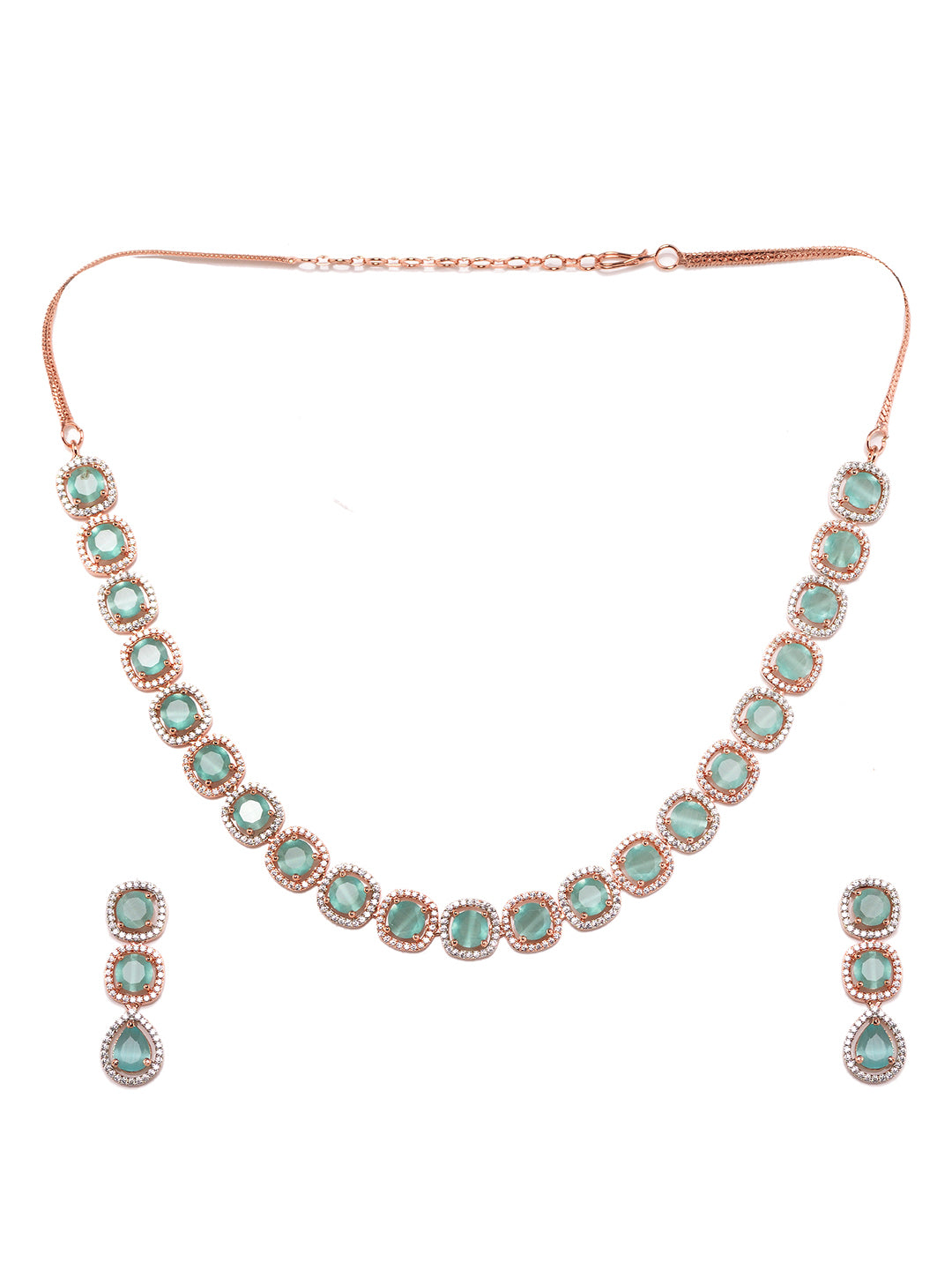 Turquoise Blue Solitaire studded Necklace Earrings for Women & Girls