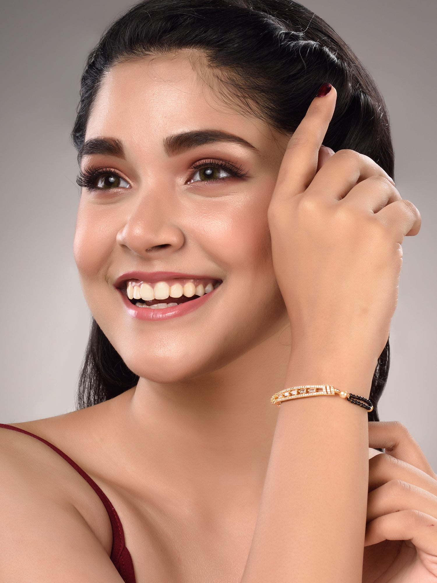 Gold Plated White AD StuddedAdjustable Mangalsutra Bracelet