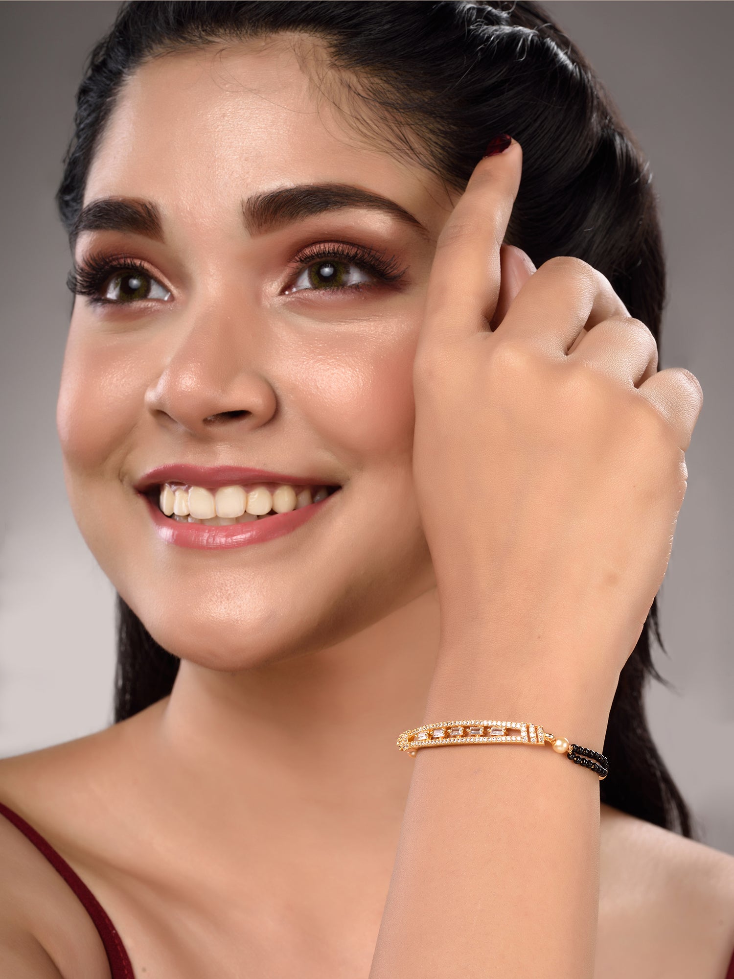 Gold Plated White AD StuddedAdjustable Mangalsutra Bracelet