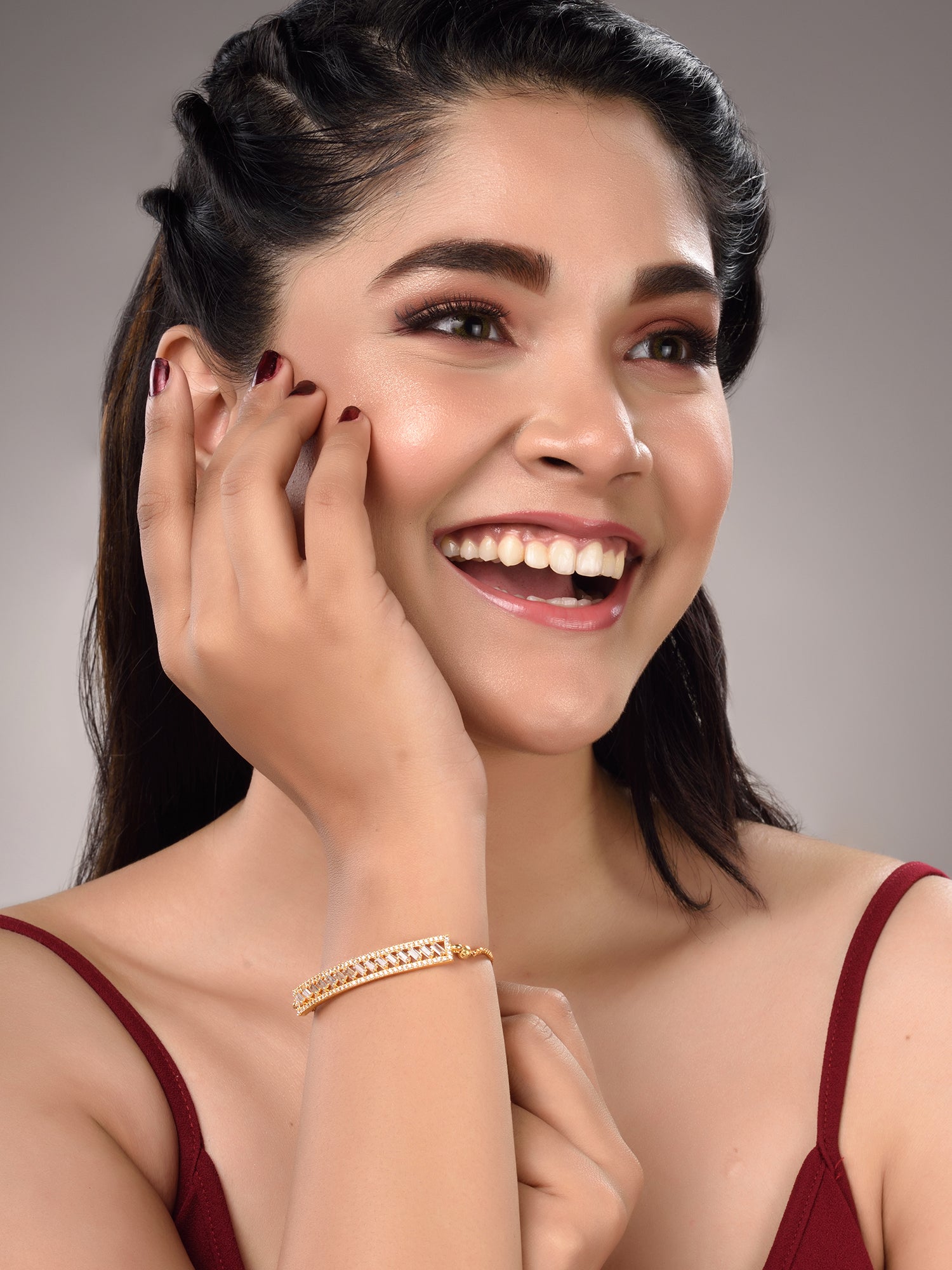 Gold Toned White Ad Studded Sleek Wraparound Bracelet