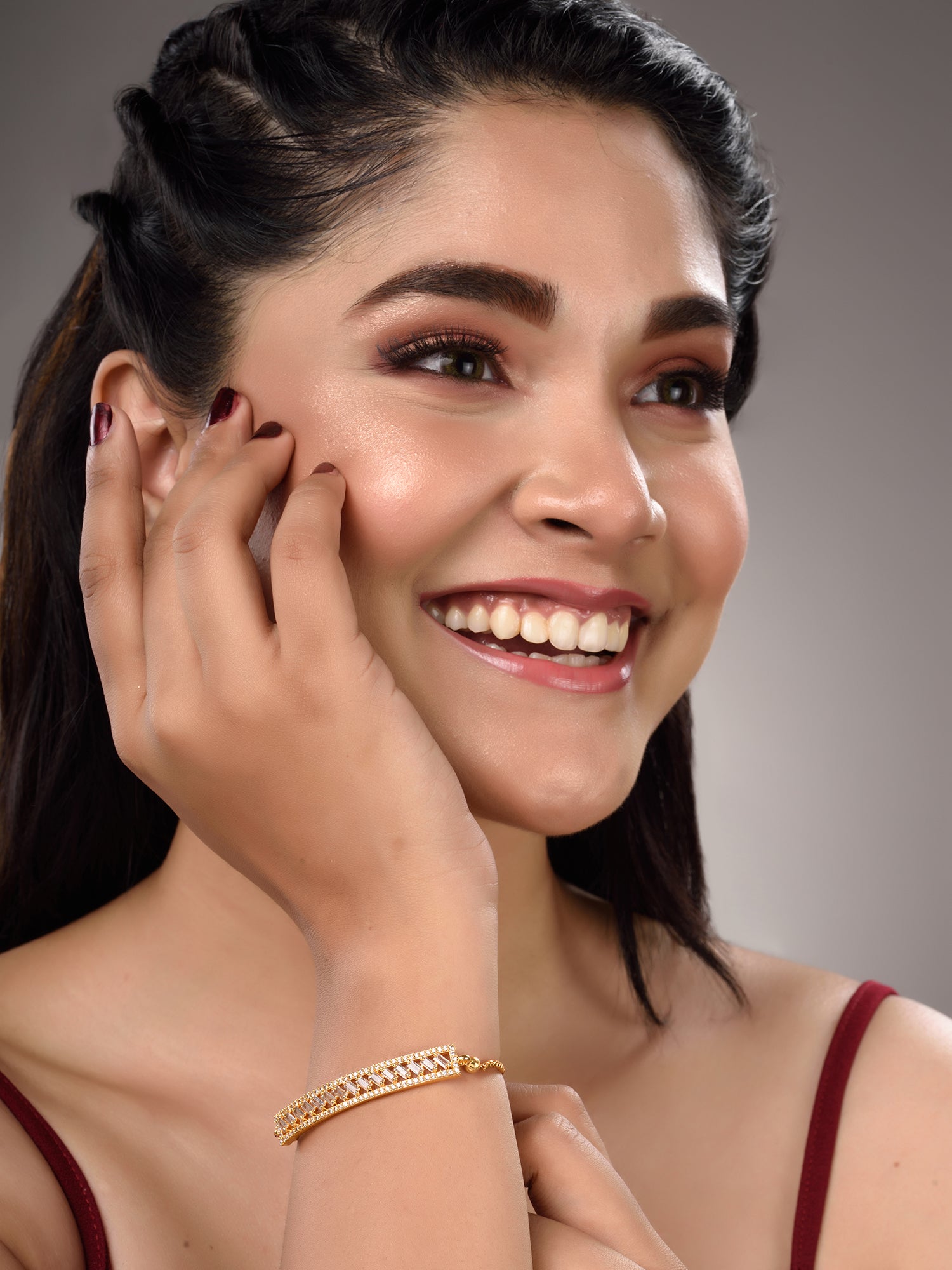 Gold Toned White Ad Studded Sleek Wraparound Bracelet