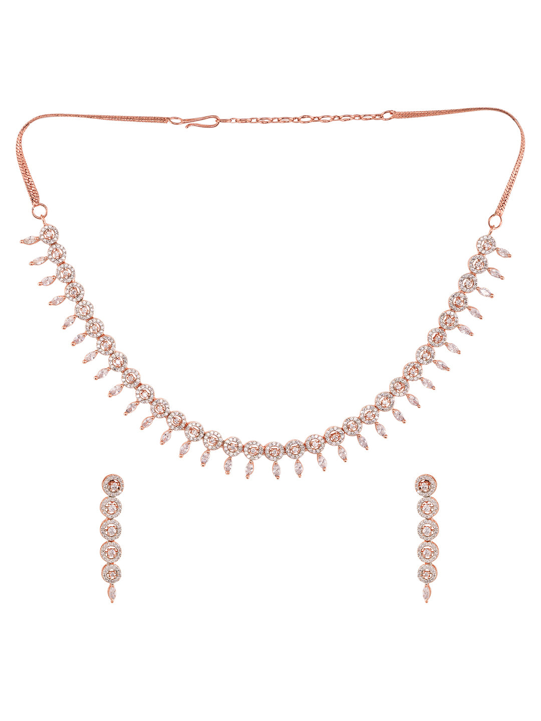 Rose Gold Plated White AD Studded Handcrafted Contemporary Jewellery Set Dropdown Earrings