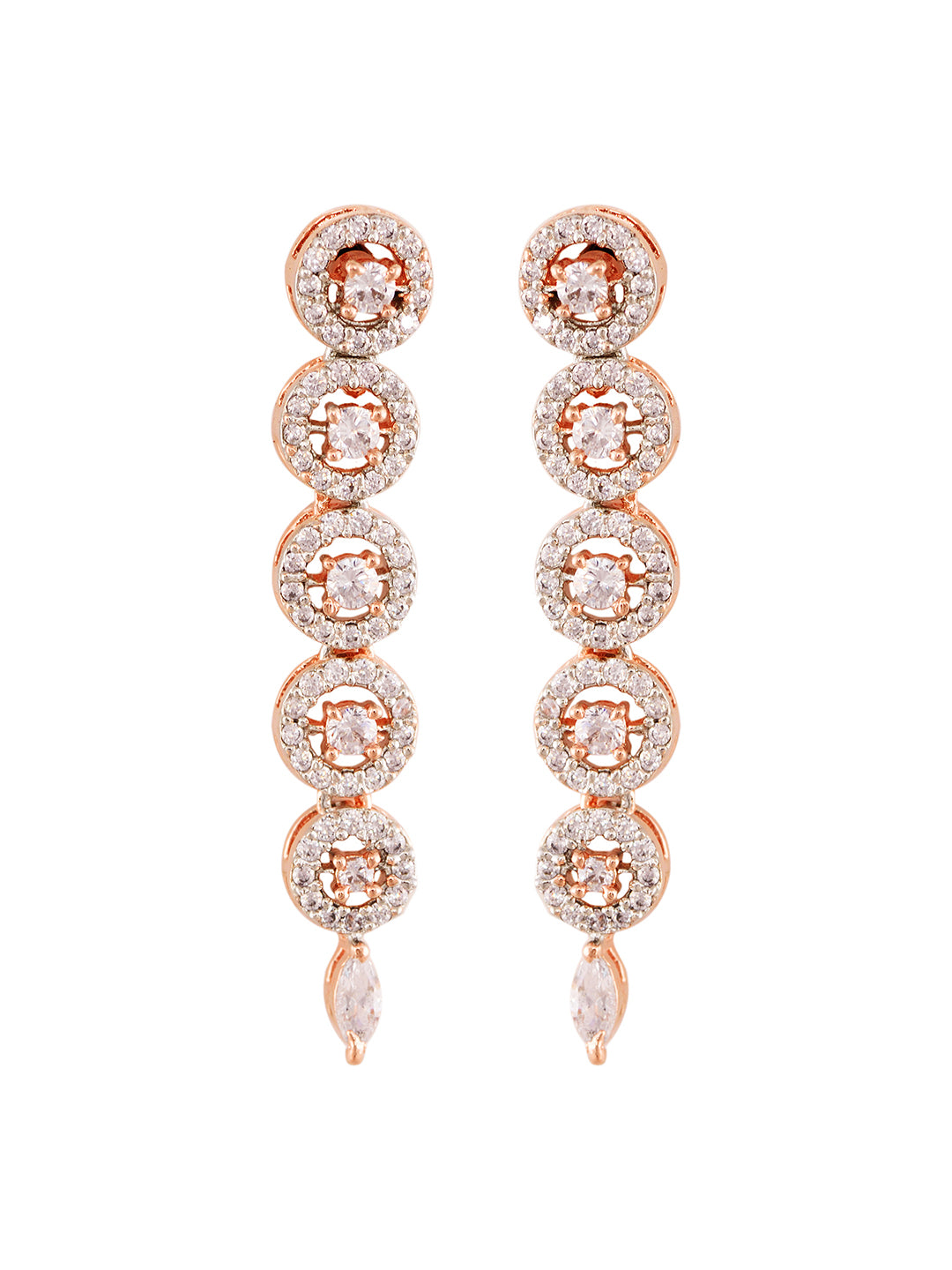 Rose Gold Plated White AD Studded Handcrafted Contemporary Jewellery Set Dropdown Earrings