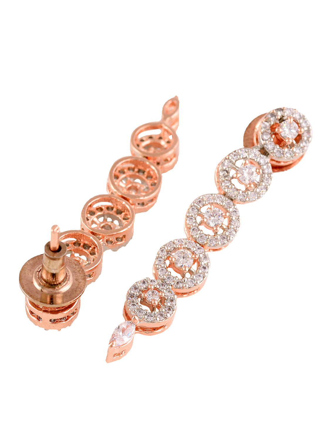 Rose Gold Plated White AD Studded Handcrafted Contemporary Jewellery Set Dropdown Earrings