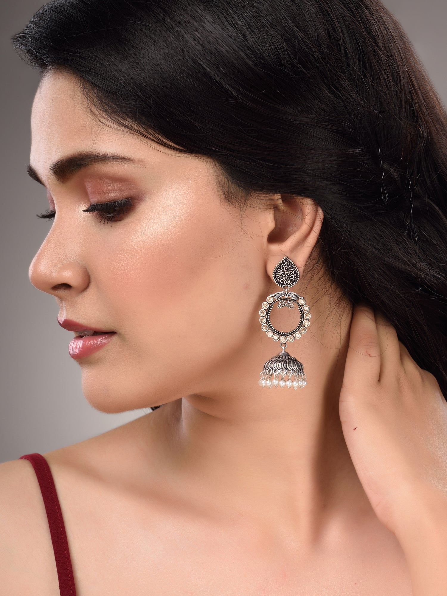 Silver Plated Contemporary Jhumka Earrings
