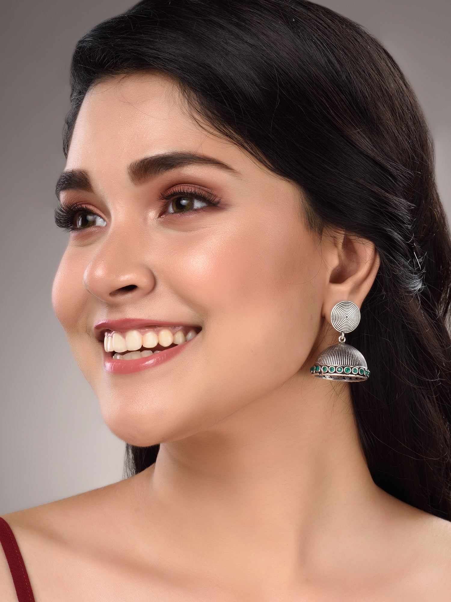 Silver Plated Oxidised Jhumka Earrings