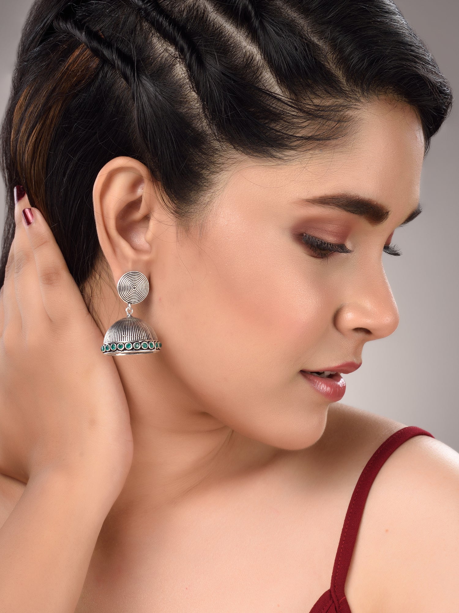 Silver Plated Oxidised Jhumka Earrings