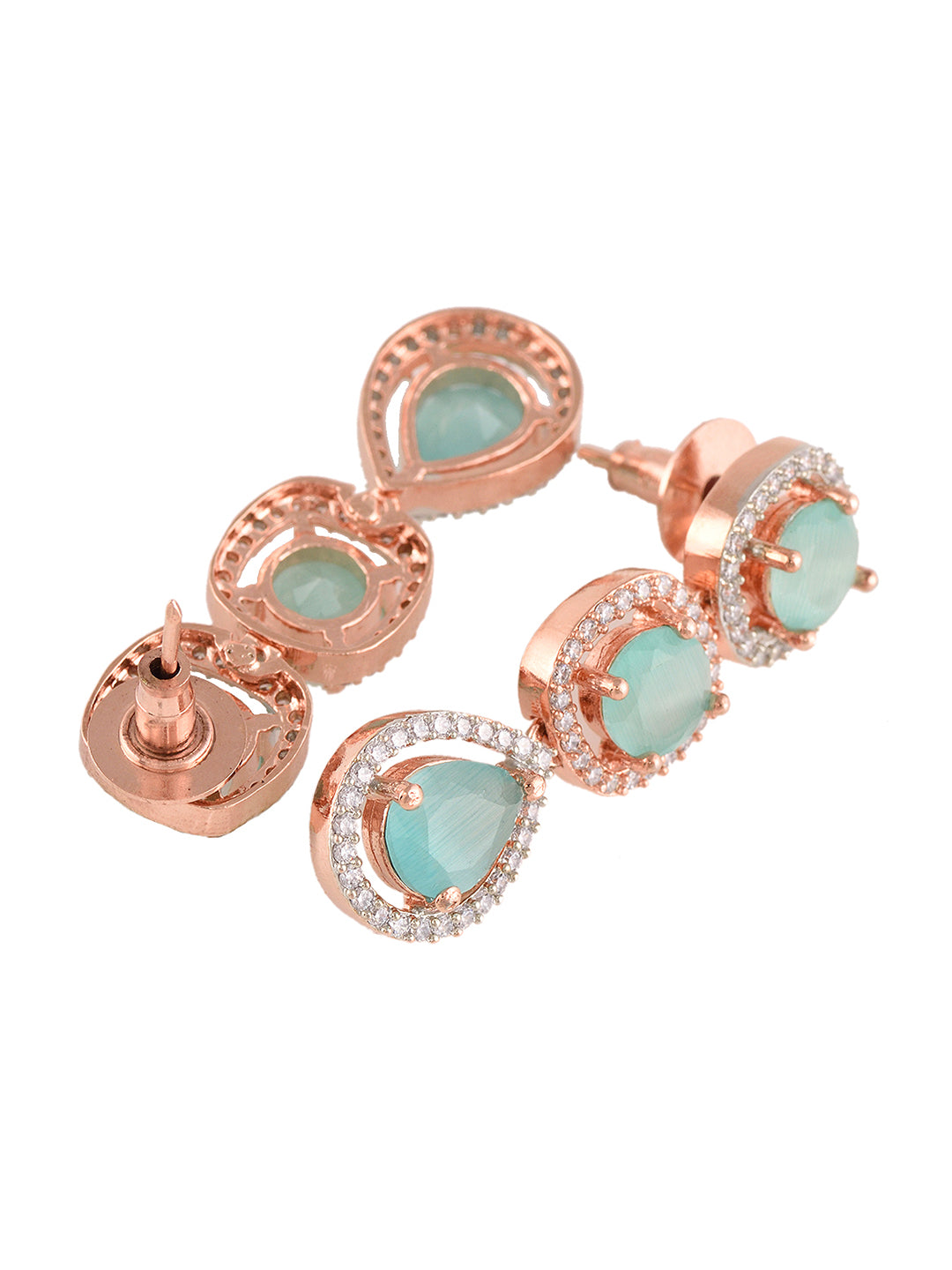 Turquoise Blue Solitaire studded Necklace Earrings for Women & Girls