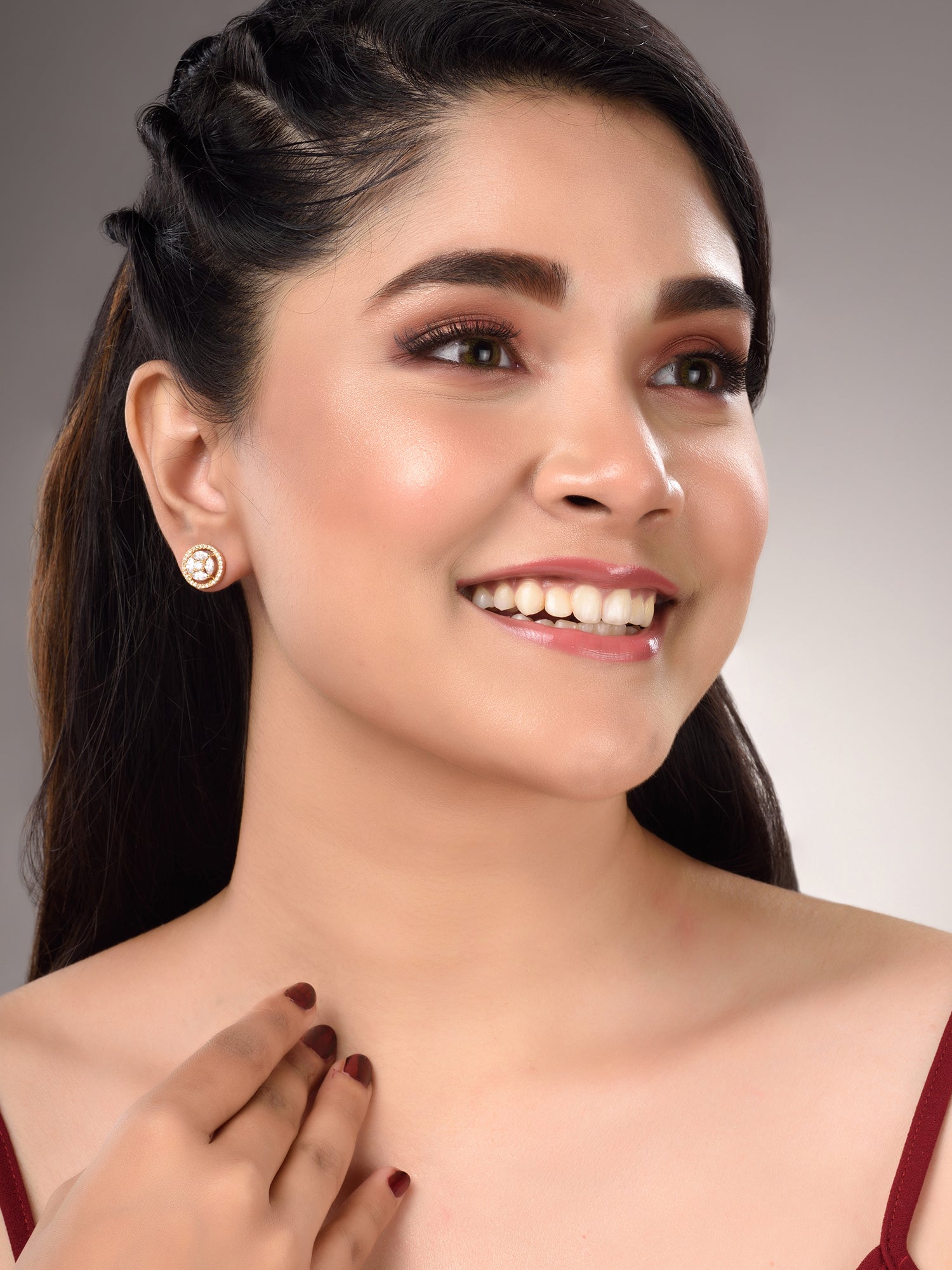 Gold Plated White AD Studded Circular Studs Earring