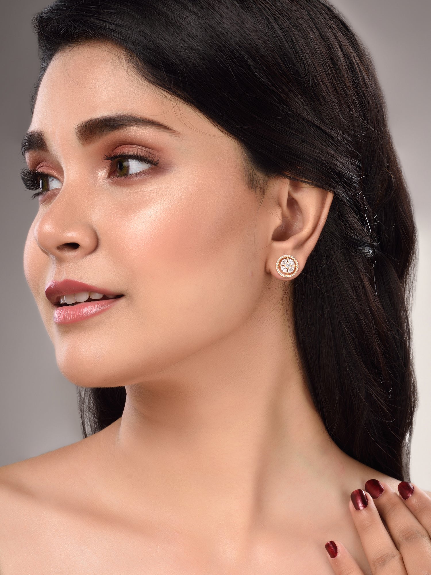 Gold Plated White AD Studded Circular Studs Earring