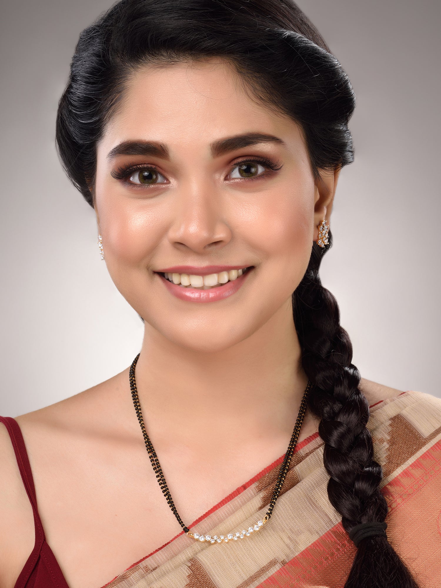 Gold Plated White AD Studded Mangalsutra Earrings