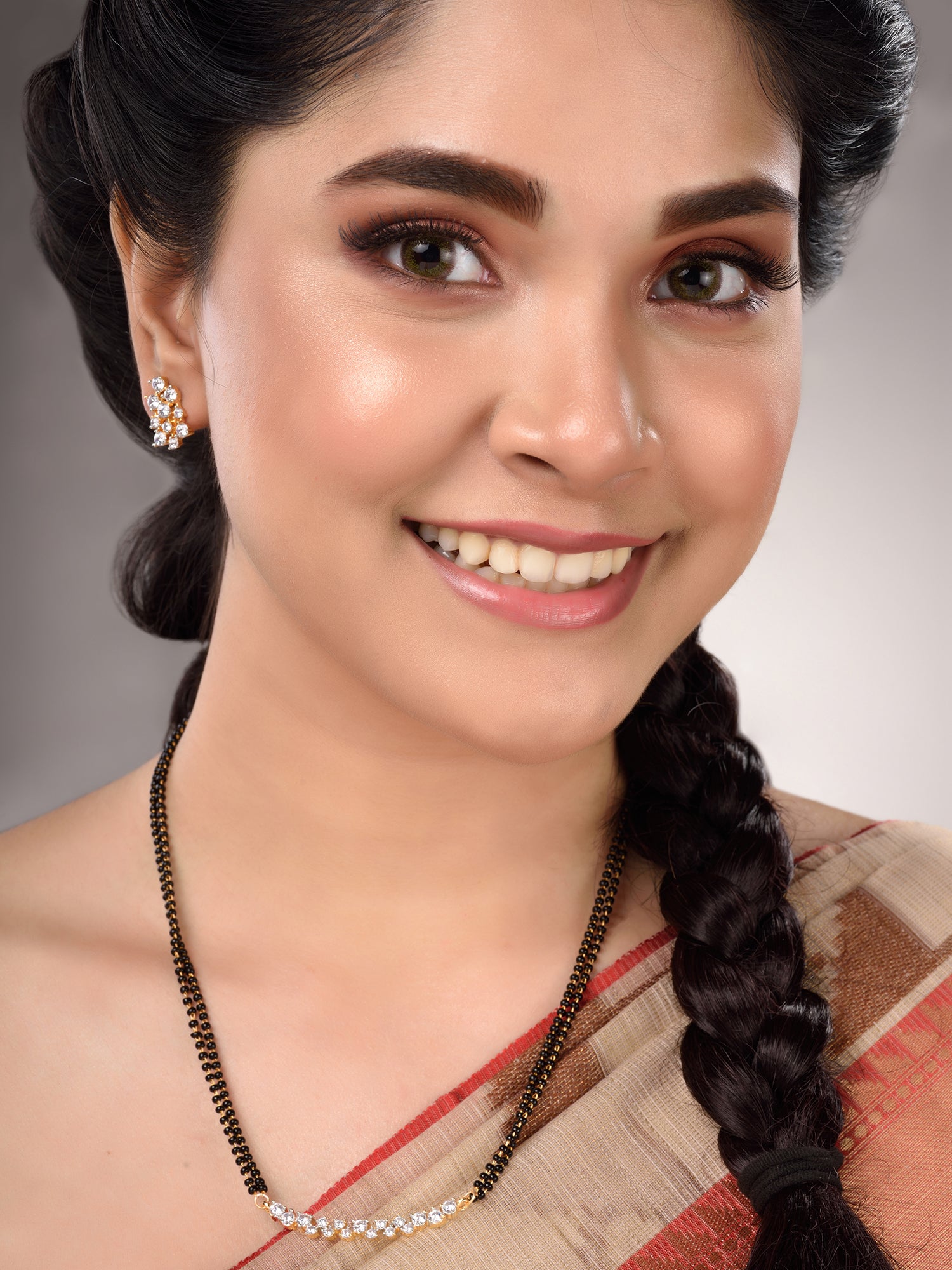Gold Plated White AD Studded Mangalsutra Earrings