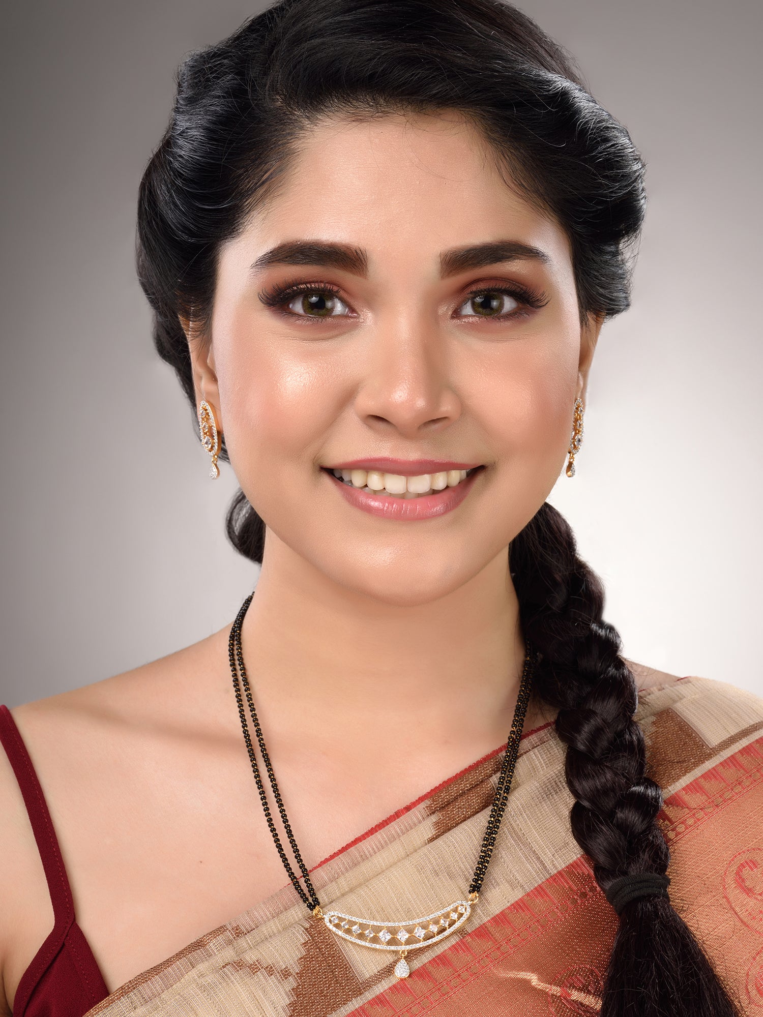 Gold Plated White AD Studded Mangalsutra Earrings