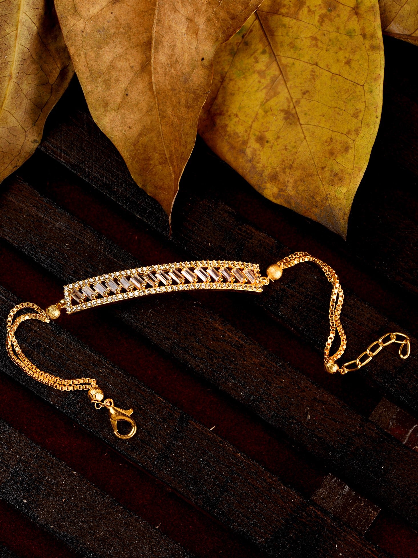 Gold Toned White Ad Studded Sleek Wraparound Bracelet