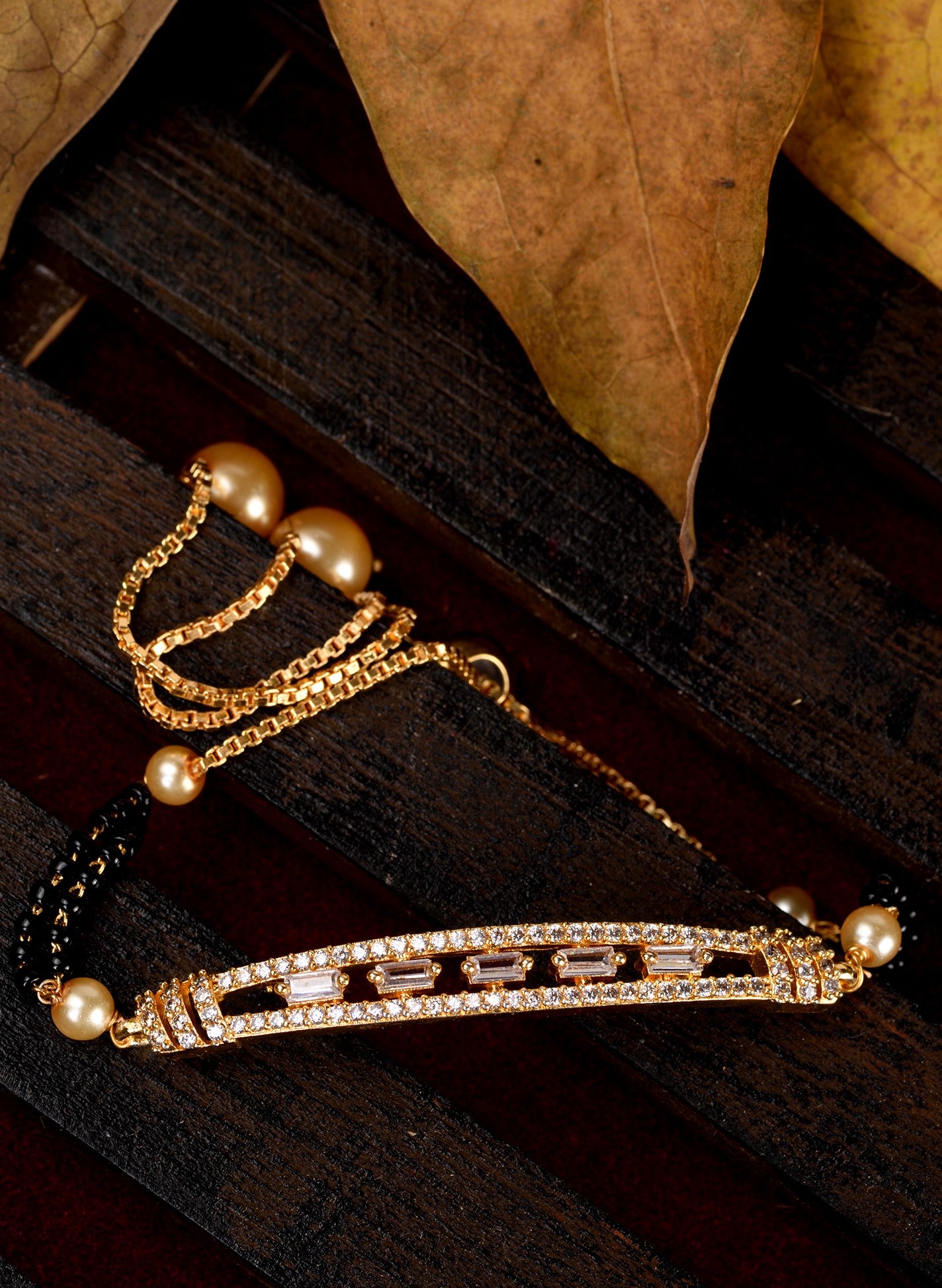 Gold Plated White AD StuddedAdjustable Mangalsutra Bracelet