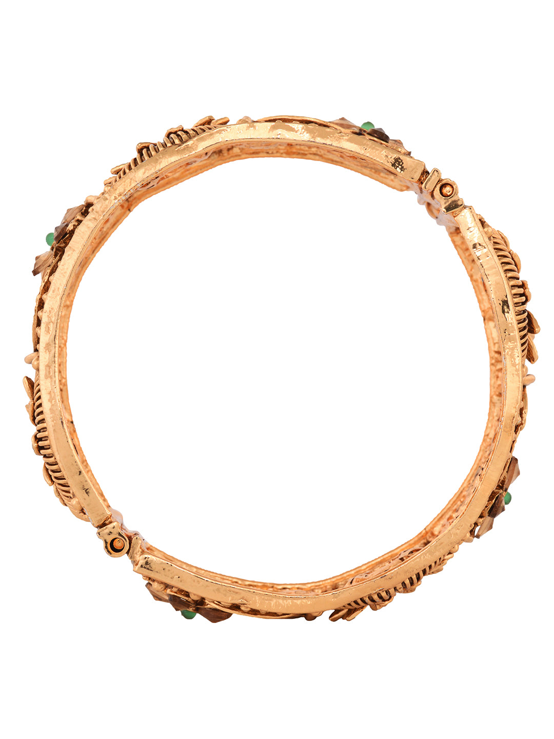 Set Of 2 Gold Plated Red Stone Studded Floral Openable Bangles