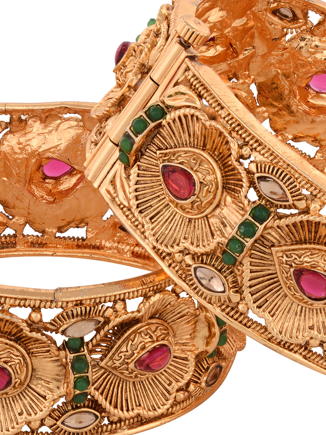 Set Of 2 Gold Toned Petal Motif Openable Bridal Bangles