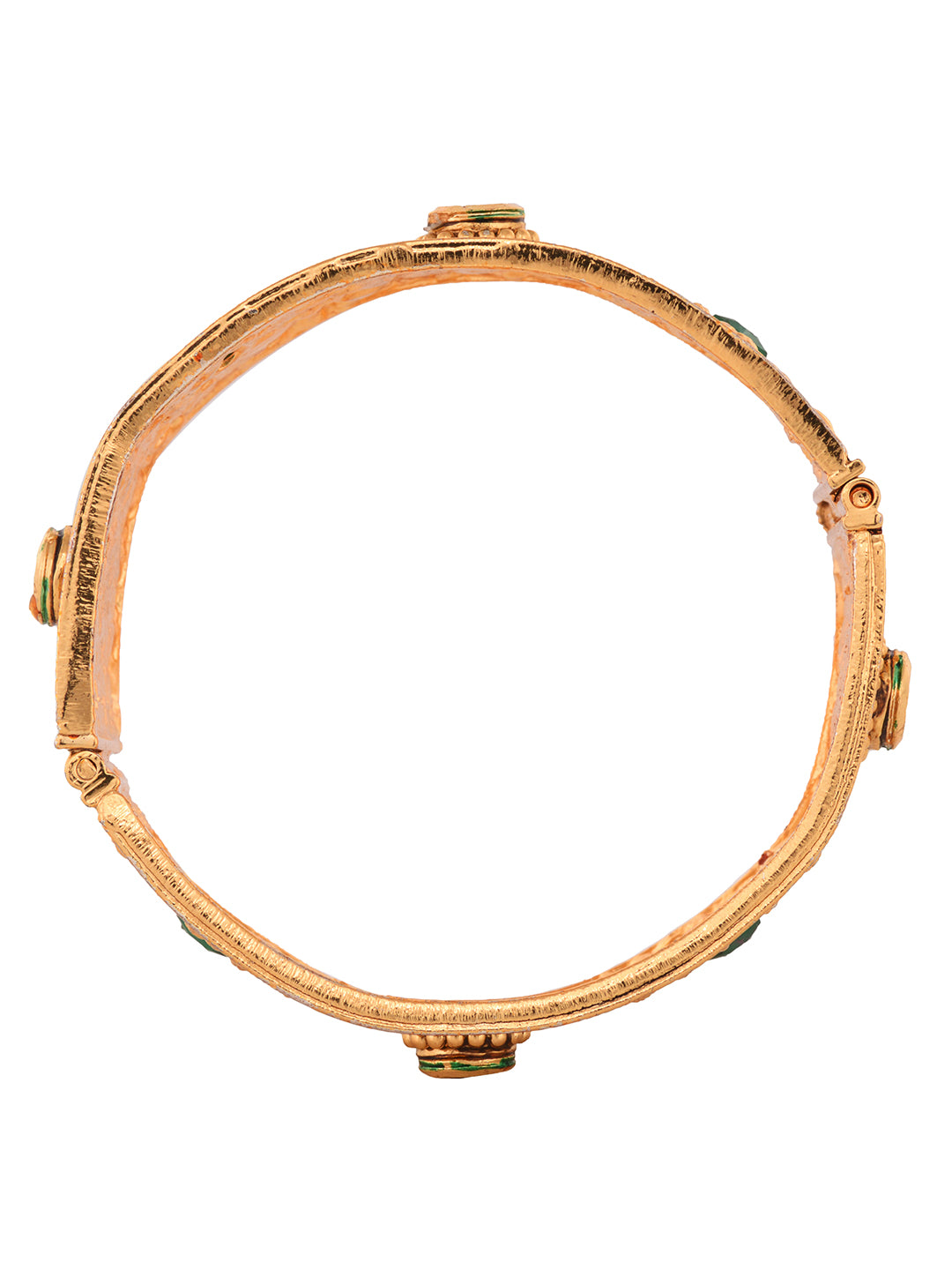 Set Of 2 Gold Toned Red & Green Kundan Studded Openable Bangle Set