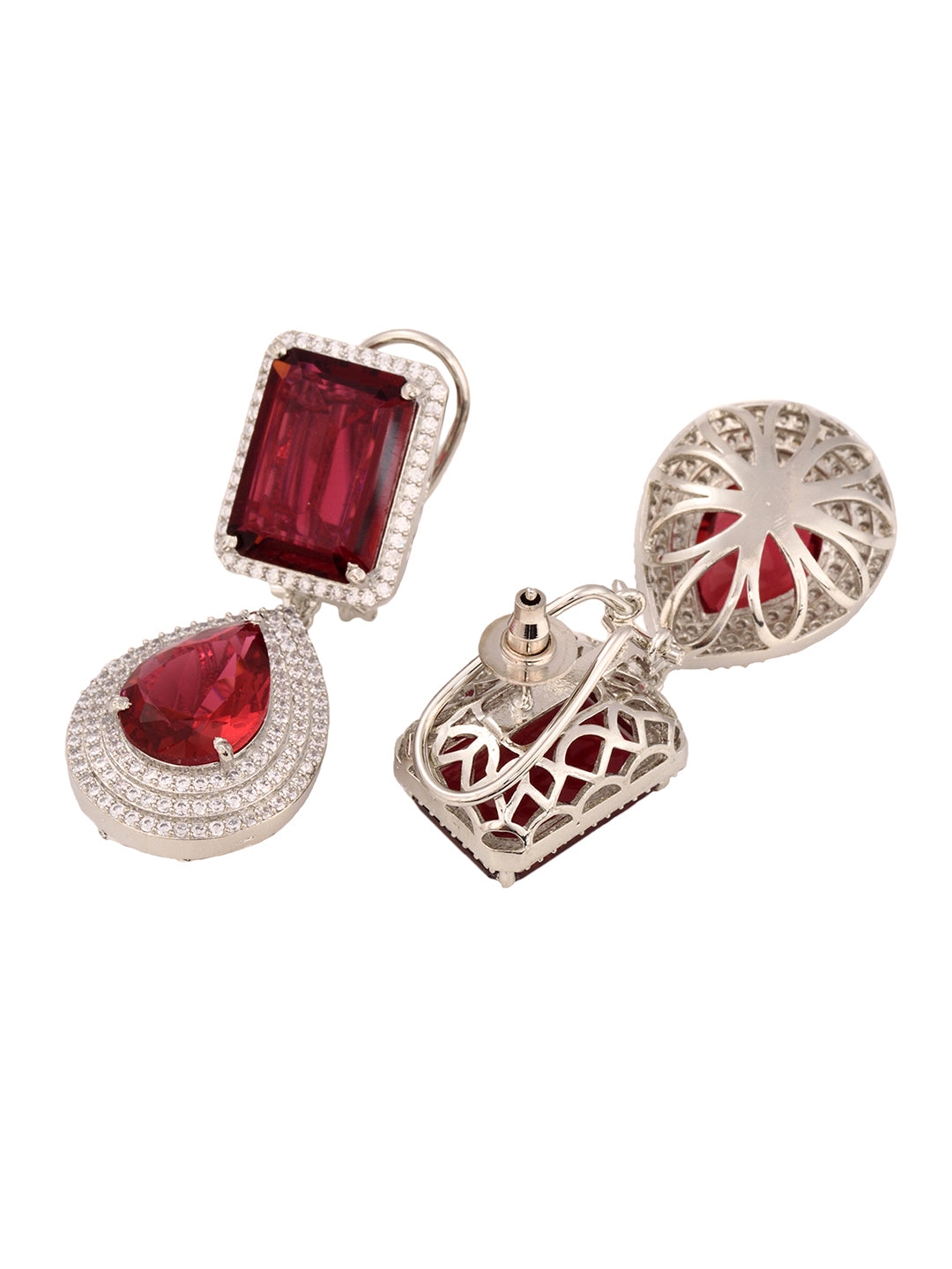 Rose Gold Plated Pink Ruby Studded Teardrop Chandelier Earring