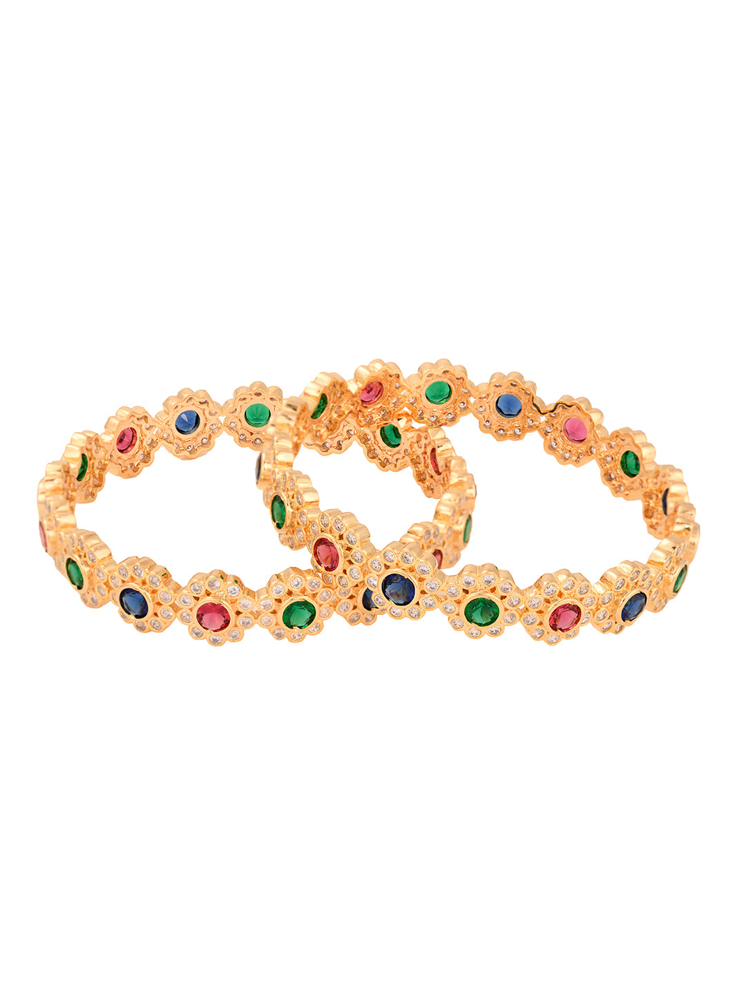 Set of 2 Gold Toned Multi Coloured AD studded Handcrafted Bridal kangan Bangles