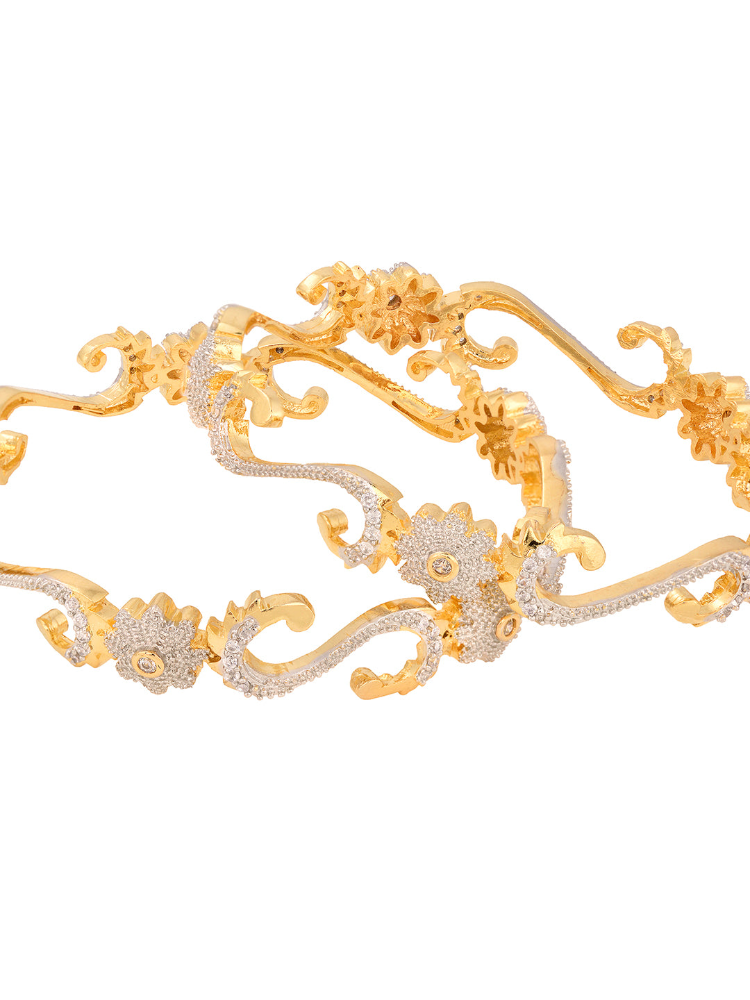 Set of 2 Dual Toned Gold Plated White AD Studded Handcrafted Designer Bangles