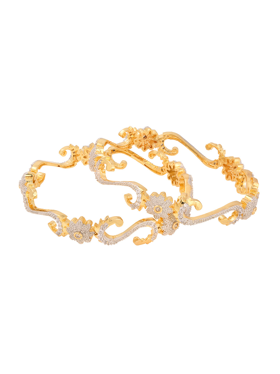 Set of 2 Dual Toned Gold Plated White AD Studded Handcrafted Designer Bangles