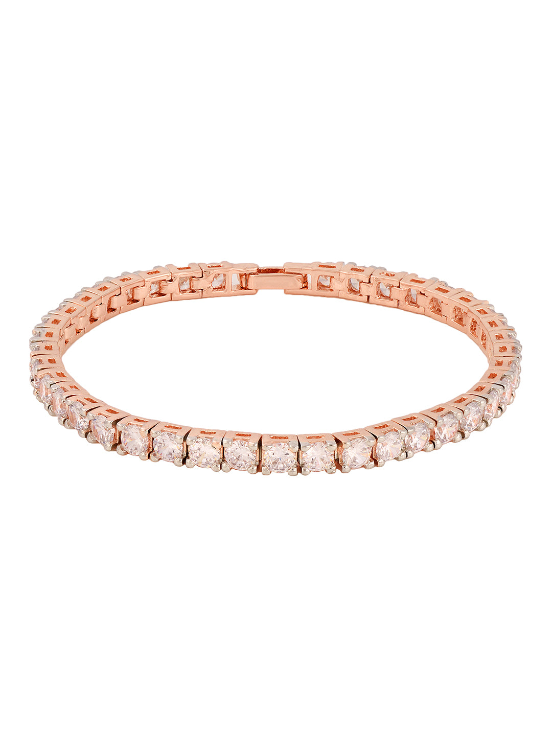 Rose Gold Plated White AD Solitaire Studded Tennis Dainty Bracelet