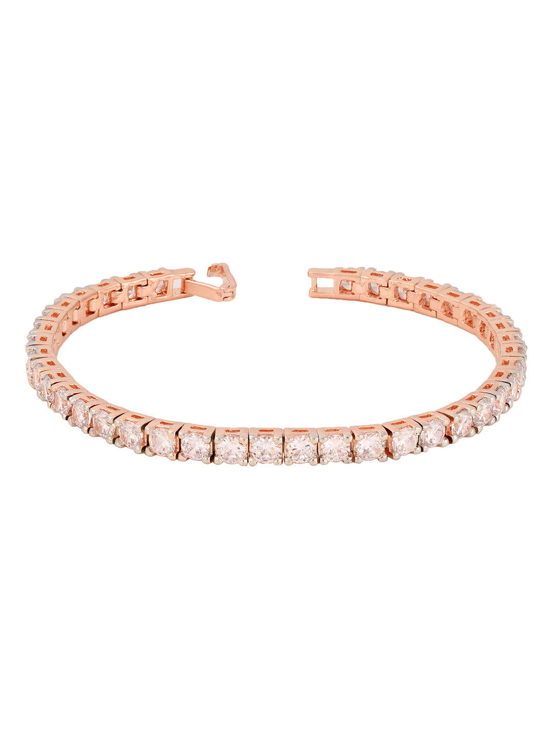 Rose Gold Plated White AD Solitaire Studded Tennis Dainty Bracelet