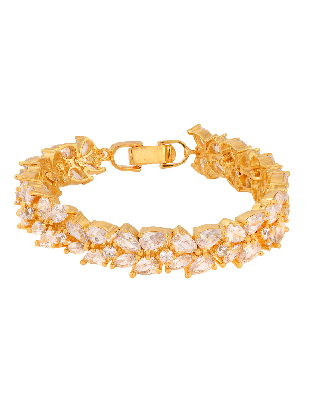 Rose Gold Plated Leaf Design White AD studded Designer Tennis Bracelet For Her