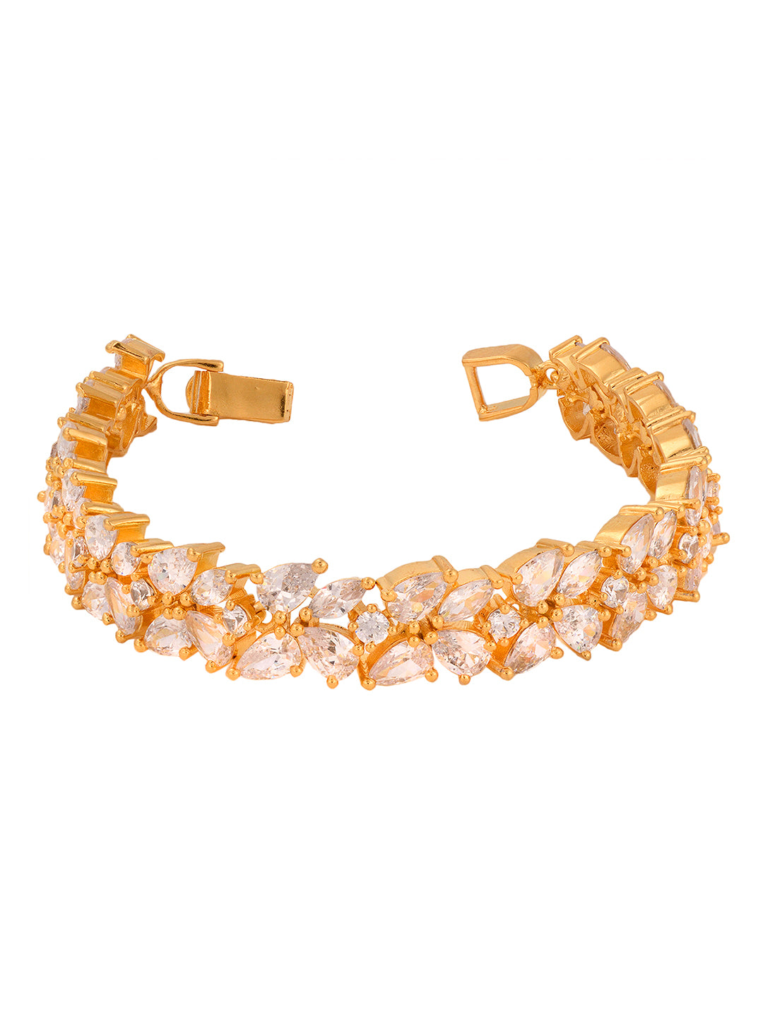 Rose Gold Plated Leaf Design White AD studded Designer Tennis Bracelet For Her