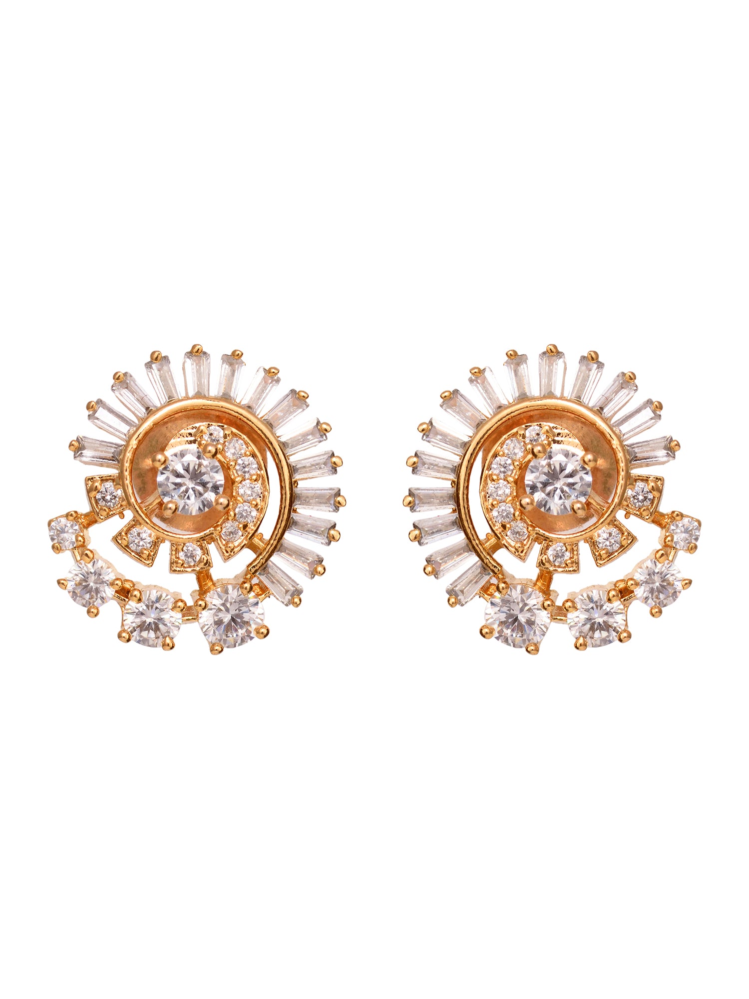Gold Plated White AD Studded Circular Studs Earrings