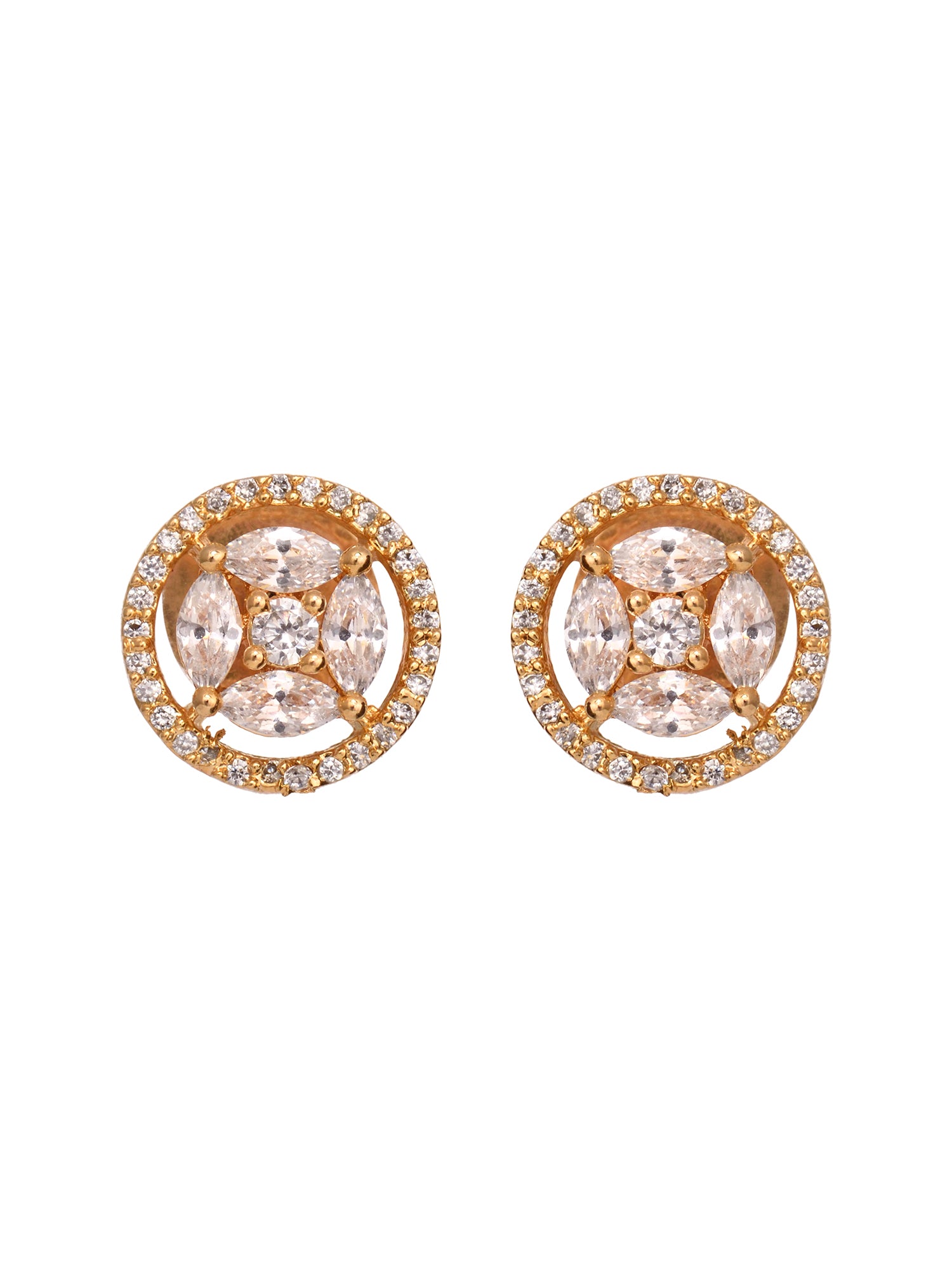 Gold Plated White AD Studded Circular Studs Earring