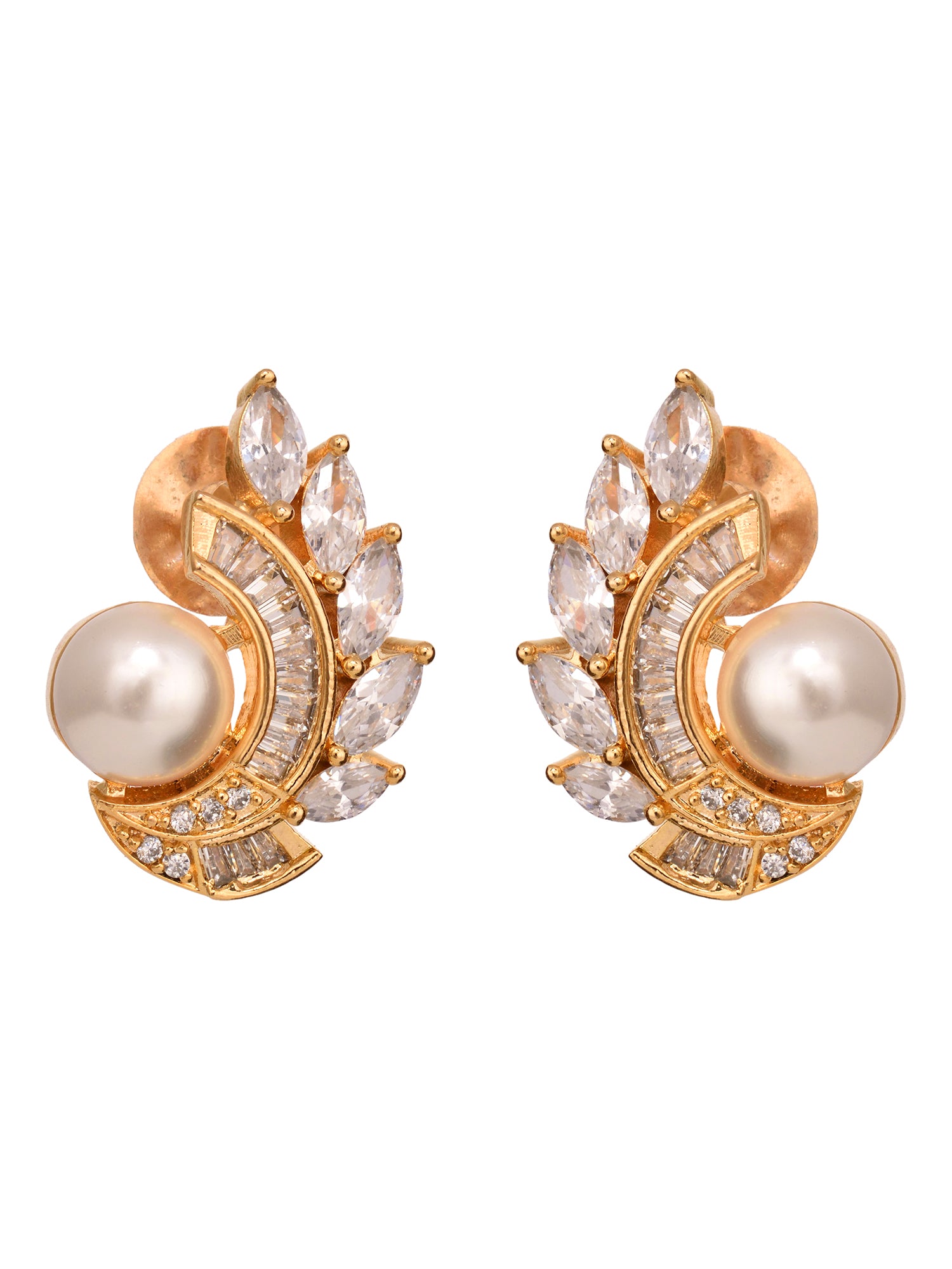 Gold Plated White AD & Pearl Studded Studs Earrings