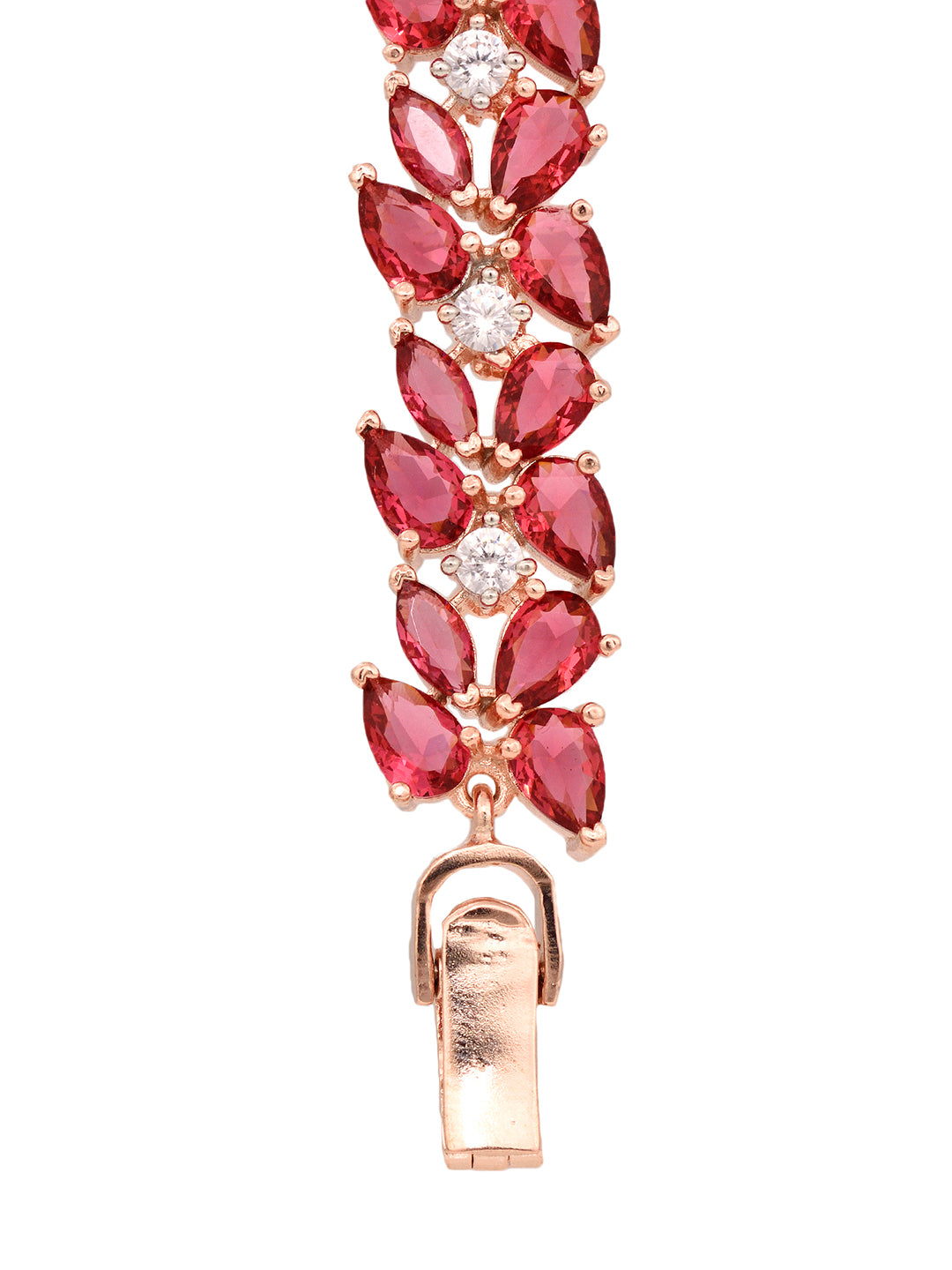 Rose Gold Plated Leaf Design Pink Ruby studded Designer Tennis Bracelet For Her
