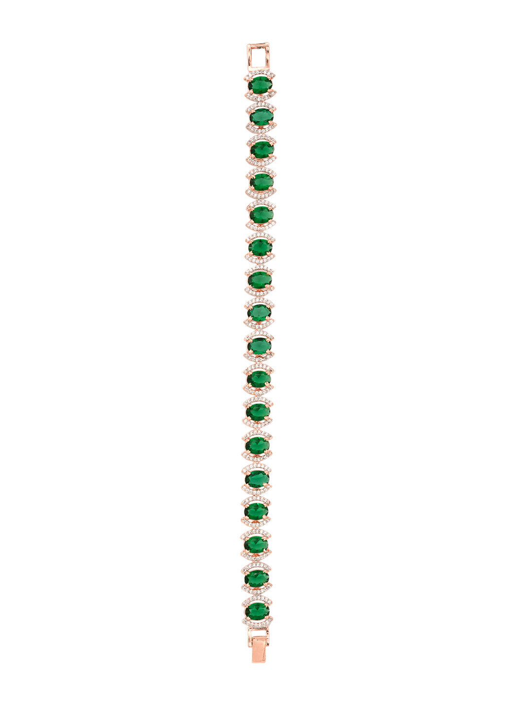 Rose Gold Plated Oval Green Ad Studded Designer Tennis Bracelet For Her