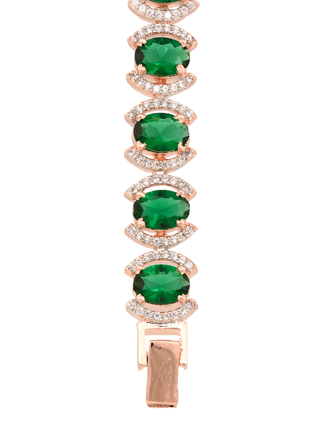 Rose Gold Plated Oval Green Ad Studded Designer Tennis Bracelet For Her